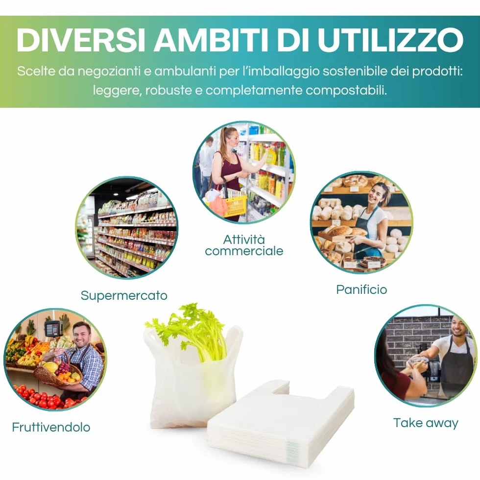 VIRSUS Buste Compostabili 27+7+7x50cm Sacchetti da 500 Pezzi. Shopper Spesa, Busta per Alimenti, Sacchetti Biodegradabili per Umido