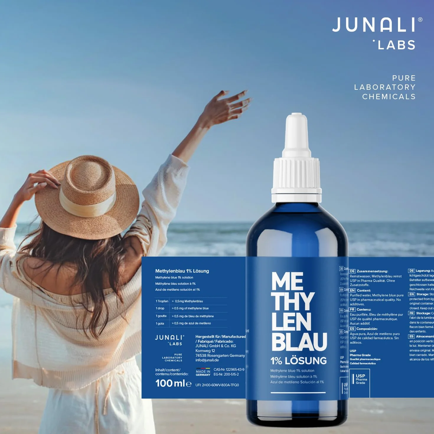Blu di Metilene 1% USP Qualità Farmaceutica 2x100 ml JUNALI Prodotto in Germania