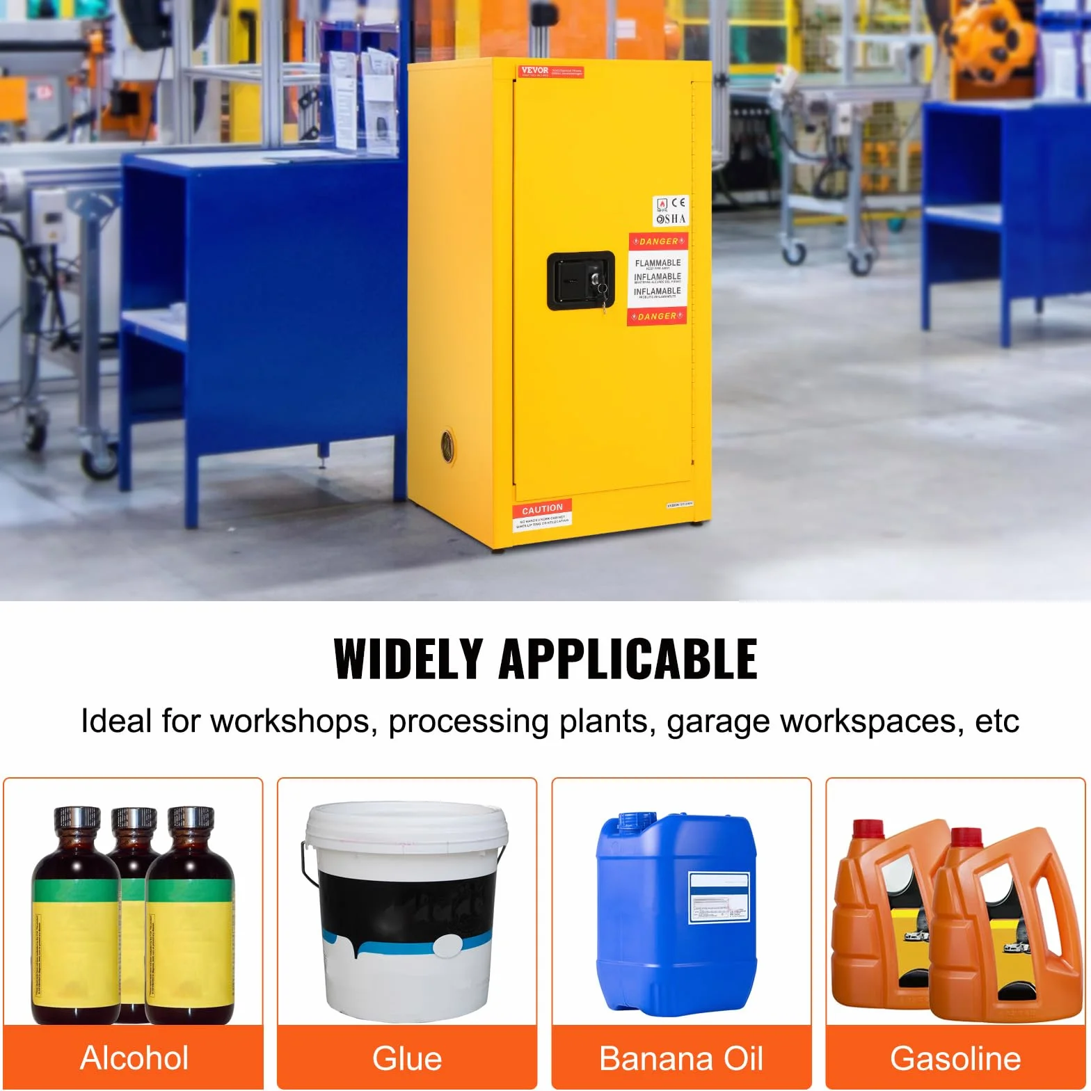 VEVOR Armadio di Sicurezza Infiammabili 16 Gal Acciaio Laminato Freddo 18,1x18,1x35,4 Pollici Antideflagrante 2 Ripiani Regolabili