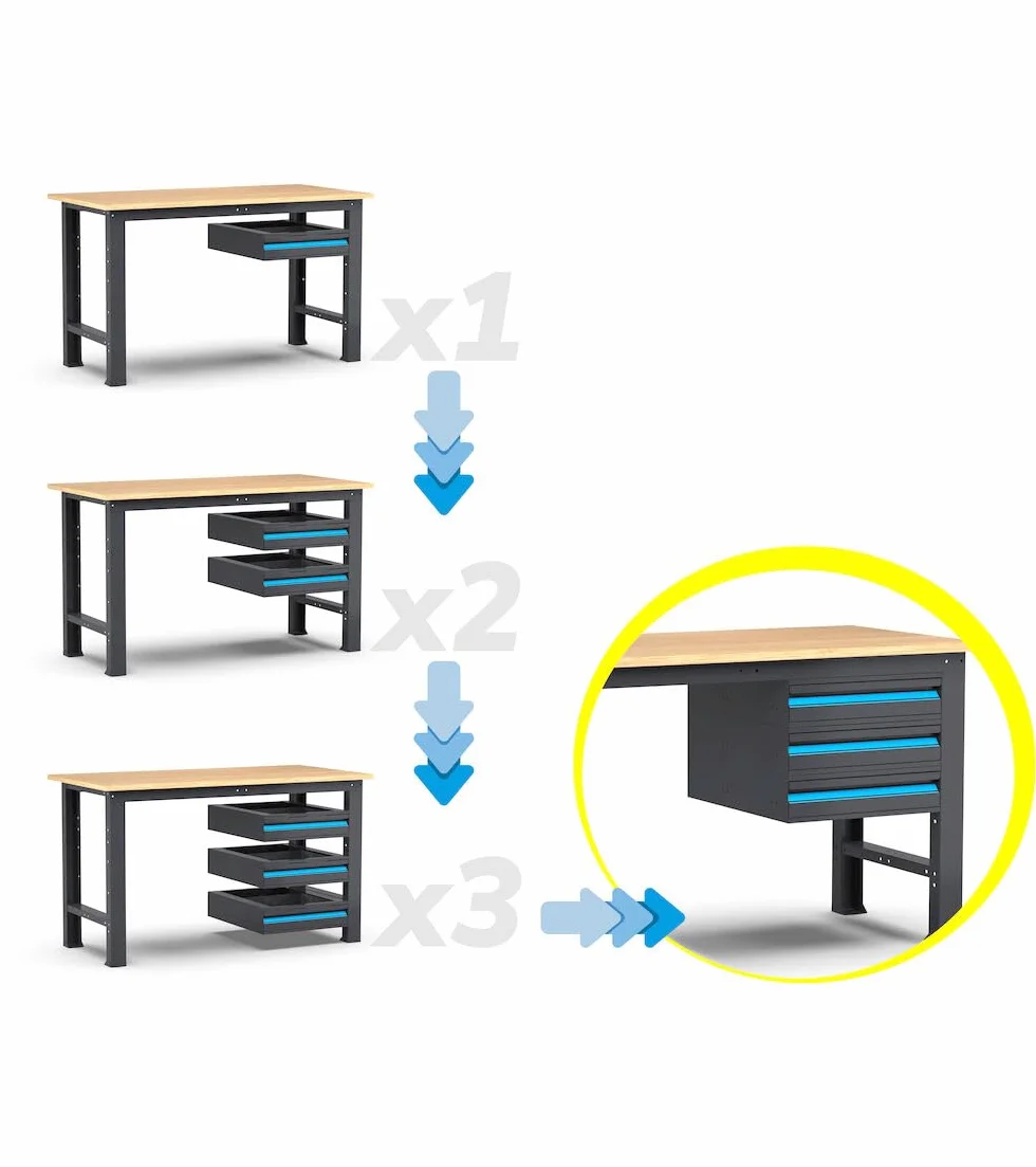 FAMI - Banco da Lavoro Garage Fisso Linea 391 in Acciaio con Piano in Multiplex di Faggio, Portata 1000 kg – Banco Officina Professionale Modulare, L1024×P750×H877 mm (Lunghezza 1024 mm)