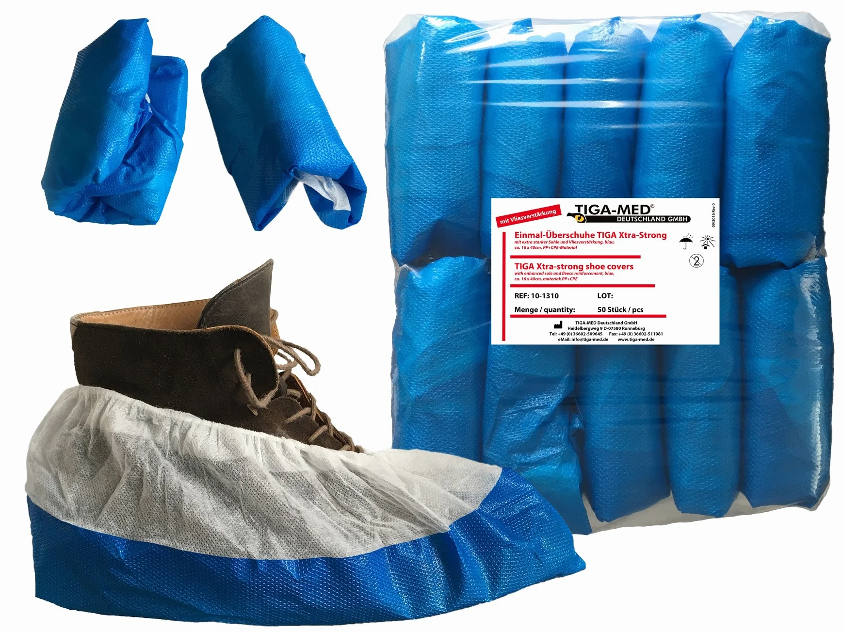 Copriscarpe Tiga Premium professionale antiscivolo 100 pezzi (2 x 50) doppi 9 Gr.