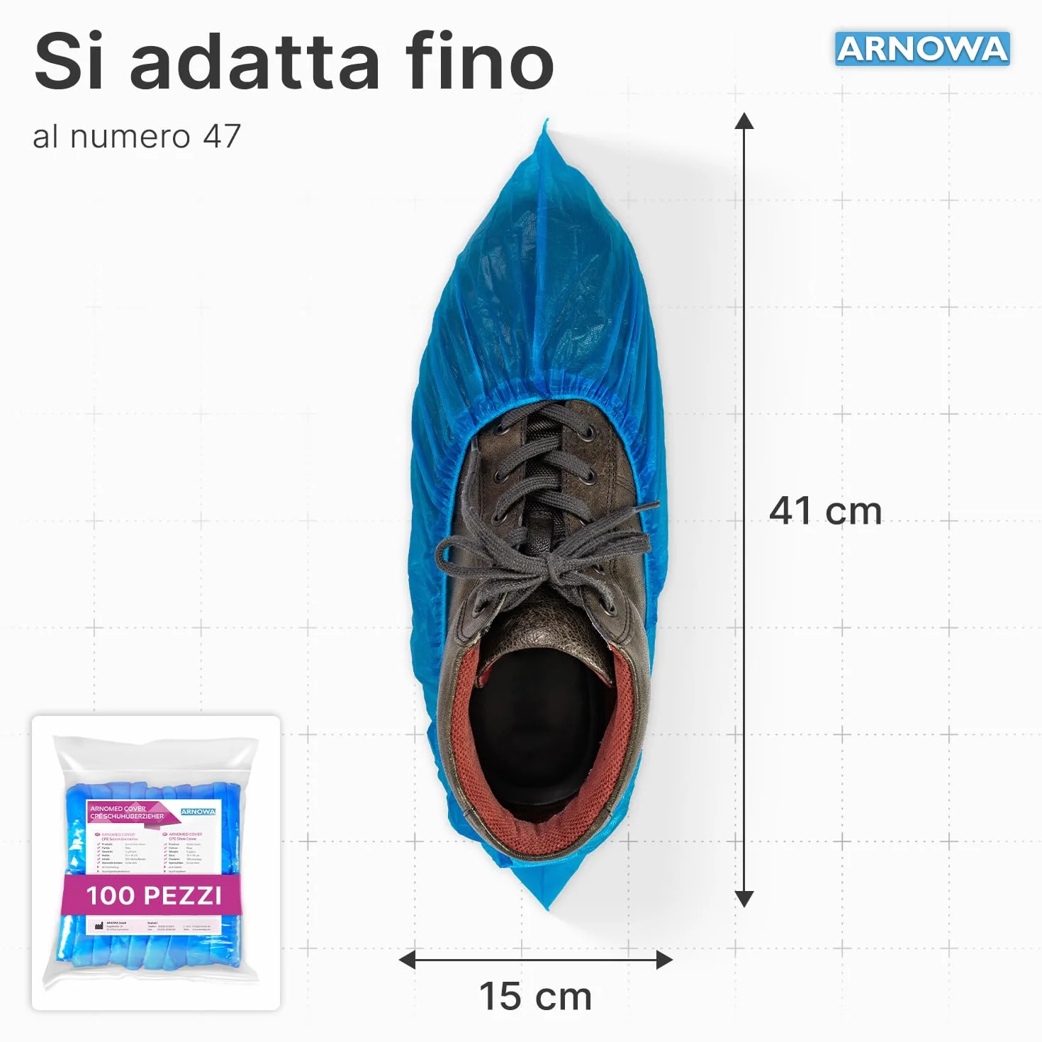 ARNOMED Copriscarpe Monouso Extra Forte in CPE Impermeabili Blu