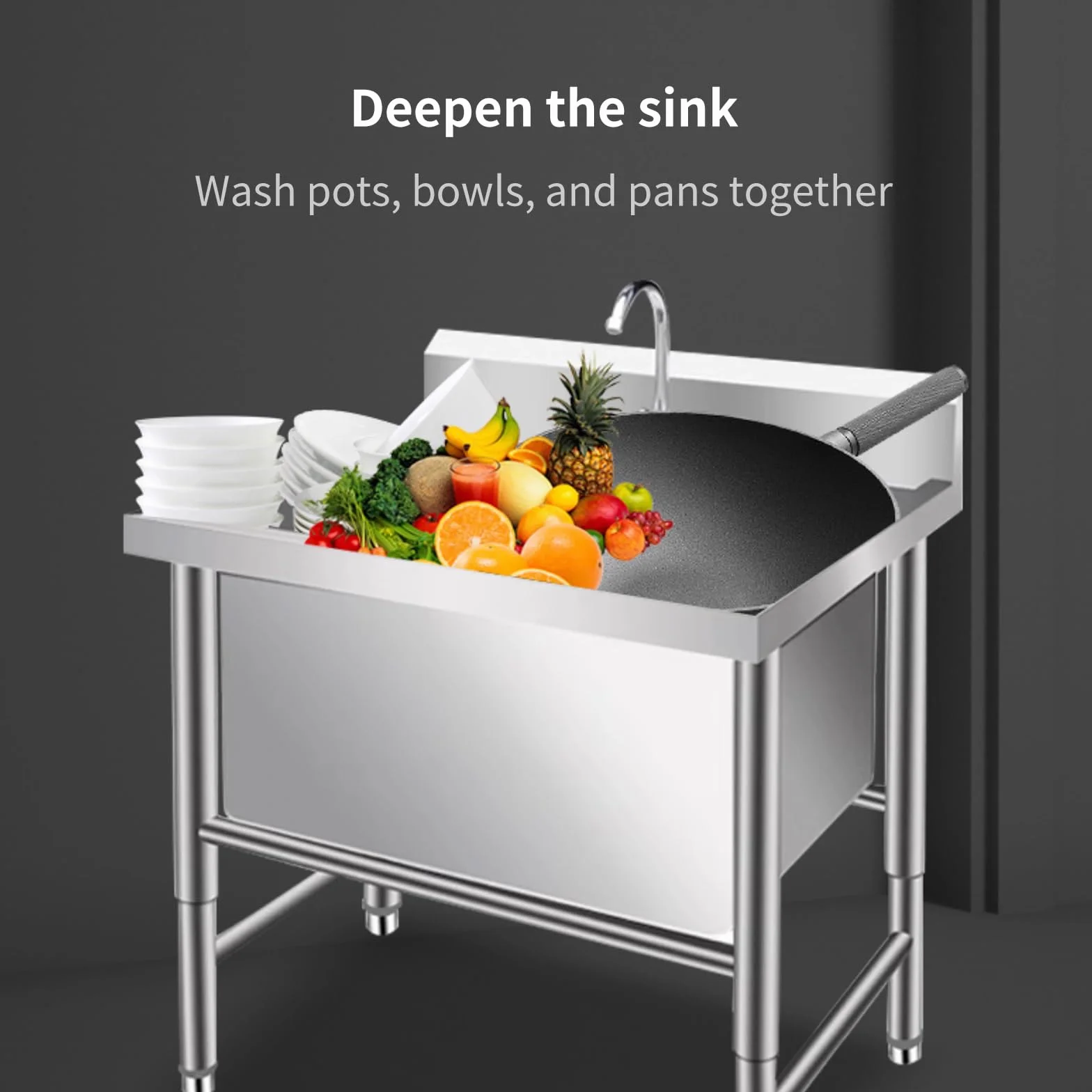 Lavello da cucina in acciaio inox, con rubinetto, lavabo, industriale, per ristorante, cucina, lavanderia, garage (dimensioni: 80 x 60 x 80 cm, profondità 40 cm/31,5 x 23,6 x 31,5 -