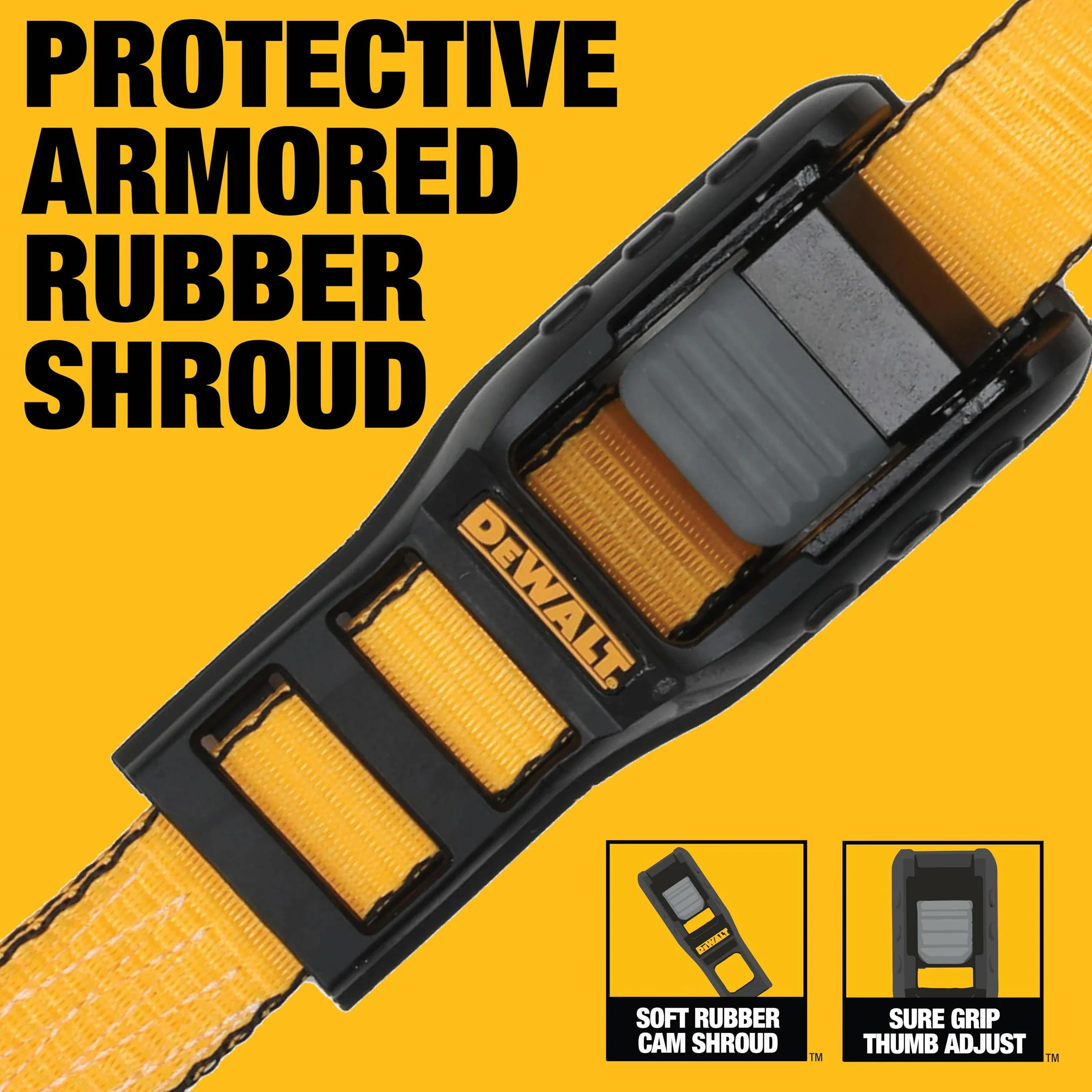 DEWALT DXBC90046 - Cinghie di ancoraggio di alta qualità, 3,2 x 3,2 cm, carico di lavoro sicuro 303,9 kg, resistenza alla rottura 0,9 kg, confezione da 2