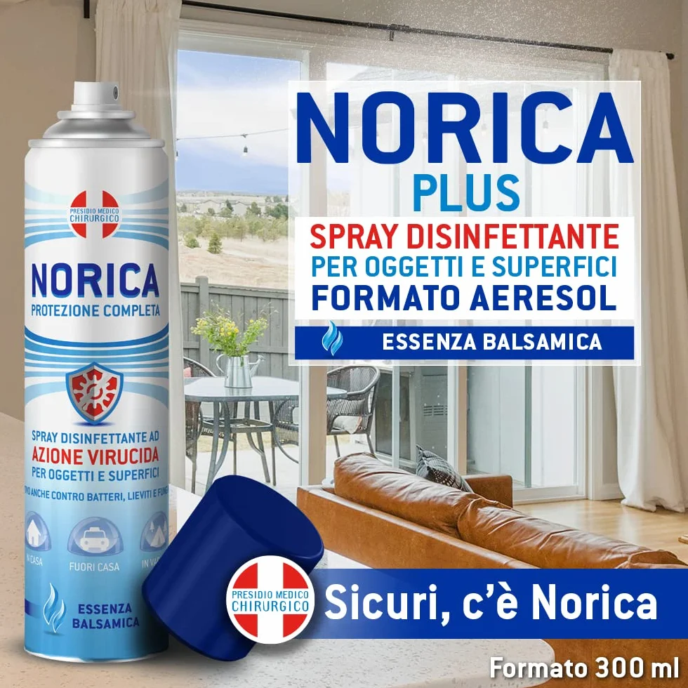 Norica Spray Disinfettante Igienizzante Tessuti e Oggetti 300 ml Protezione Completa