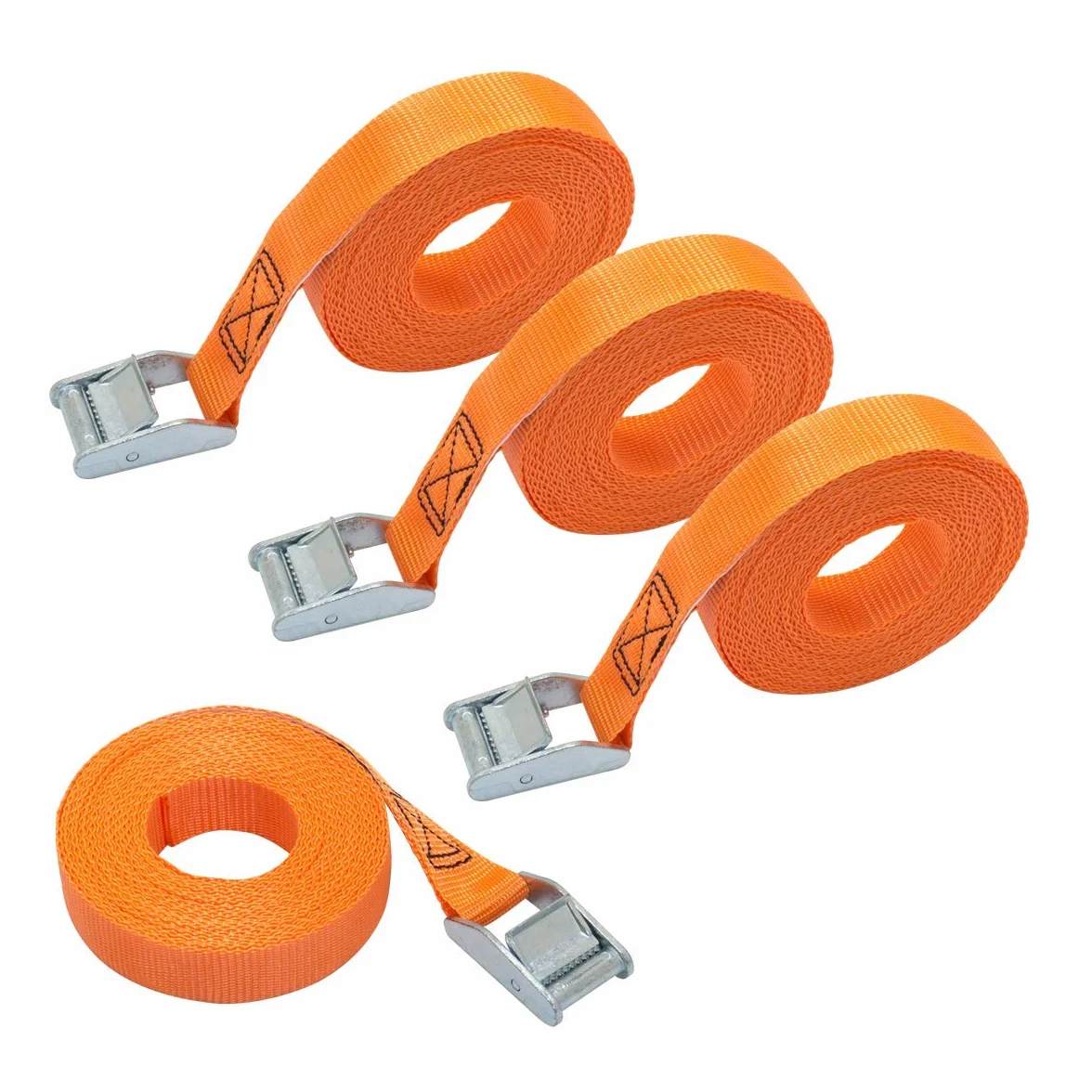 Amazon Basics Cinghie di fissaggio, lunghezza 6 m, larghezza 25 mm, capacità di carico 150 kg, conformi a DIN EN 12195-2, 4 unità, confezione da 1, colore arancione