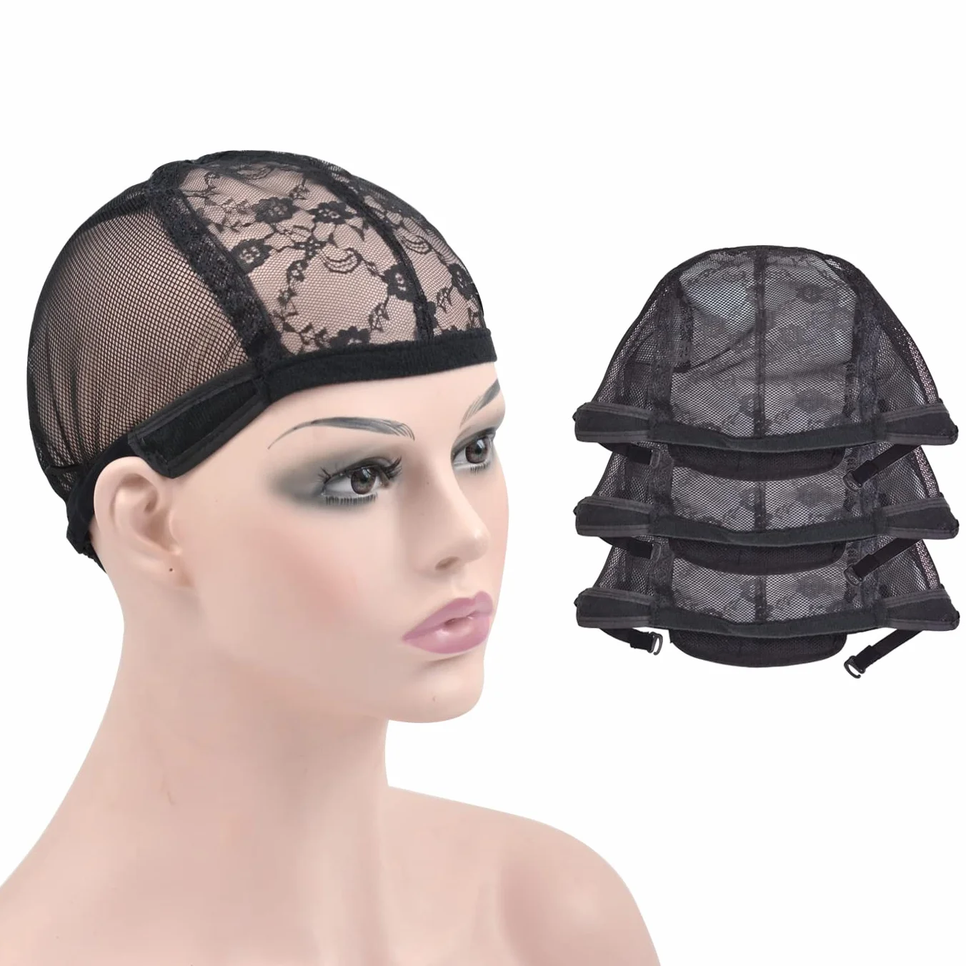 Cappucci per parrucche in pizzo nero regolabili per donna - Retina capelli con cinghie