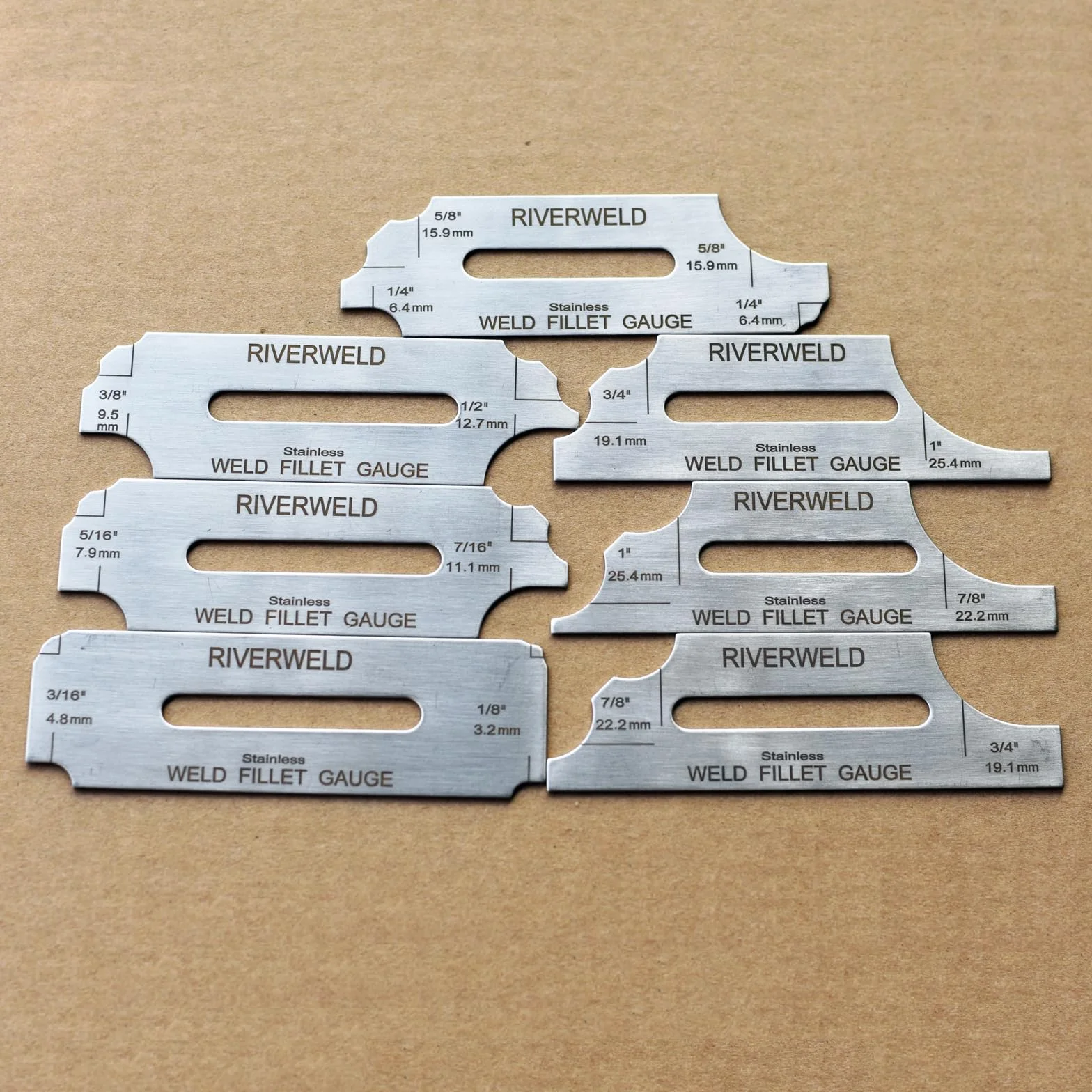 RIVERWELD Set di portachiavi per saldatura d'angolo Gage MG-11 Calibro di profondità Metrico e pollici 7 pezzi