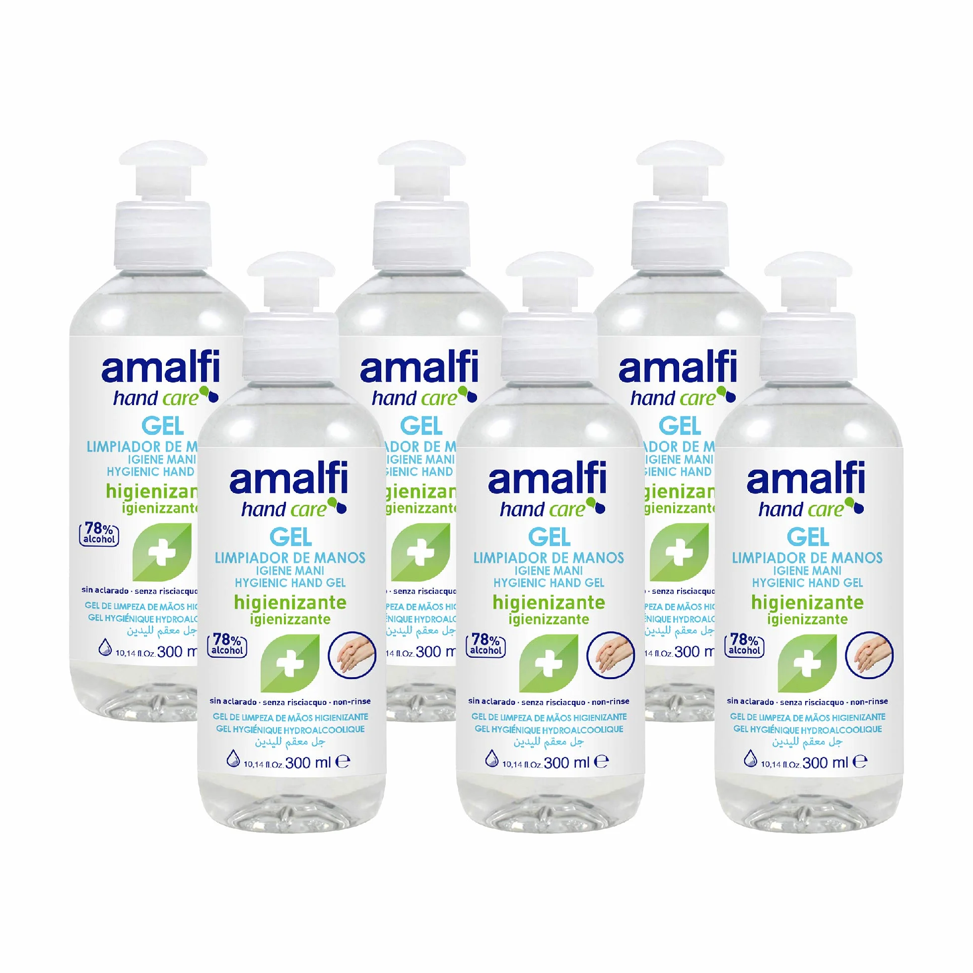 Gel Igienizzante per Mani 78% Alcool 300ml Set 6 Pezzi Tappo Flip
