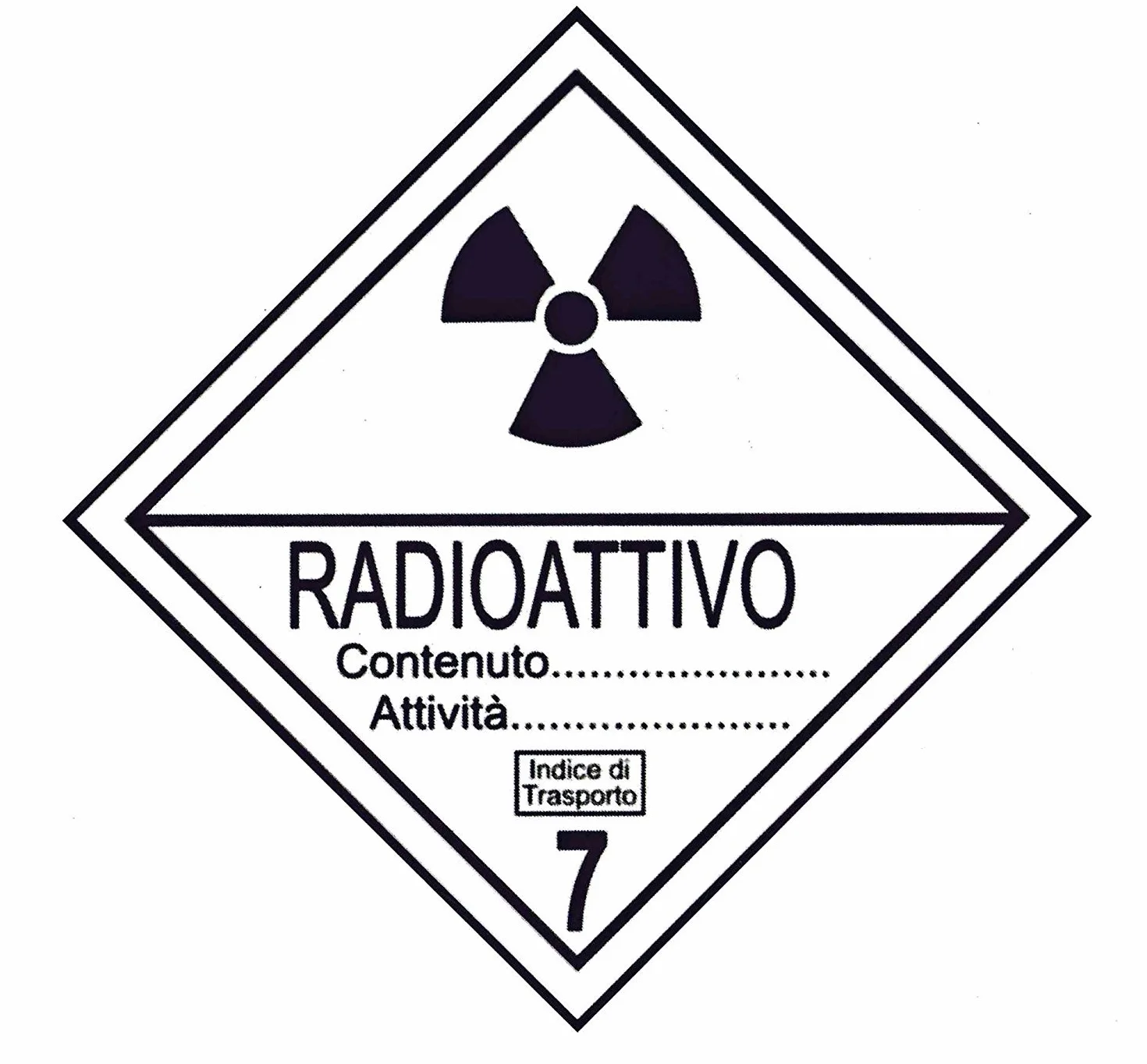 CARTELLONISTICA ADESIVA "NORMATIVA ADR PER AUTOTRASPORTO MERCI PERICOLOSE CLASSE 7 RADIOATTIVI" (DIM. 15x15 CM)