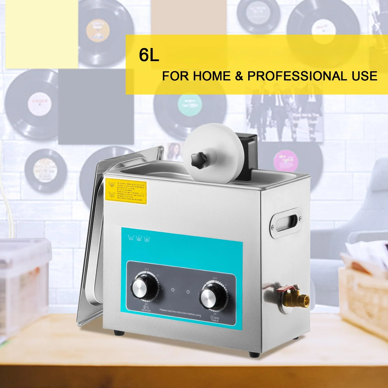 VEVOR Pulitore a Ultrasuoni 6L Digitale, 220V 50kHz Professionale con Riscaldamento, Nero per Gioielli Occhiali