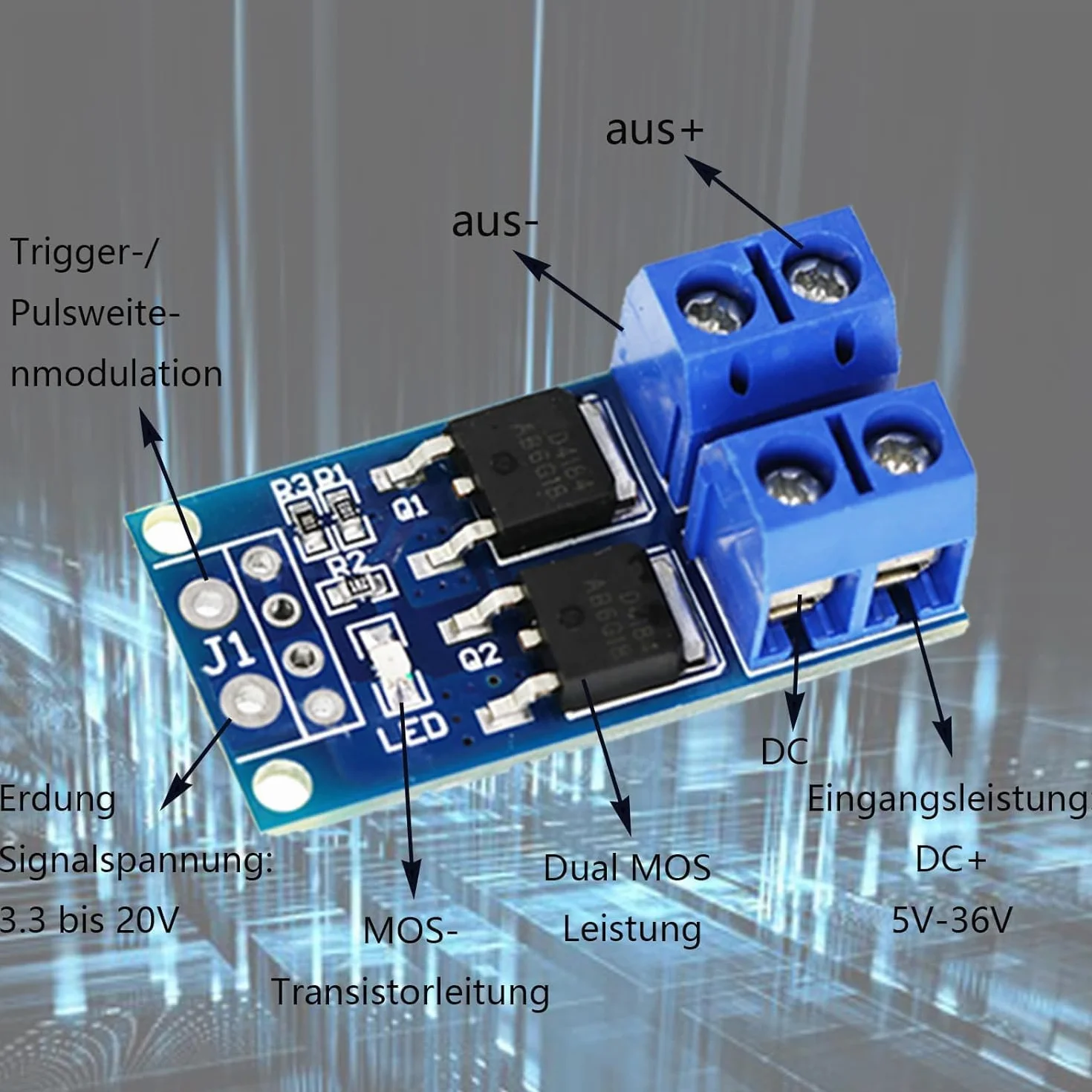 Modulo Driver Dual Mosfet 400W DC 5V-36V PWM Regolatore