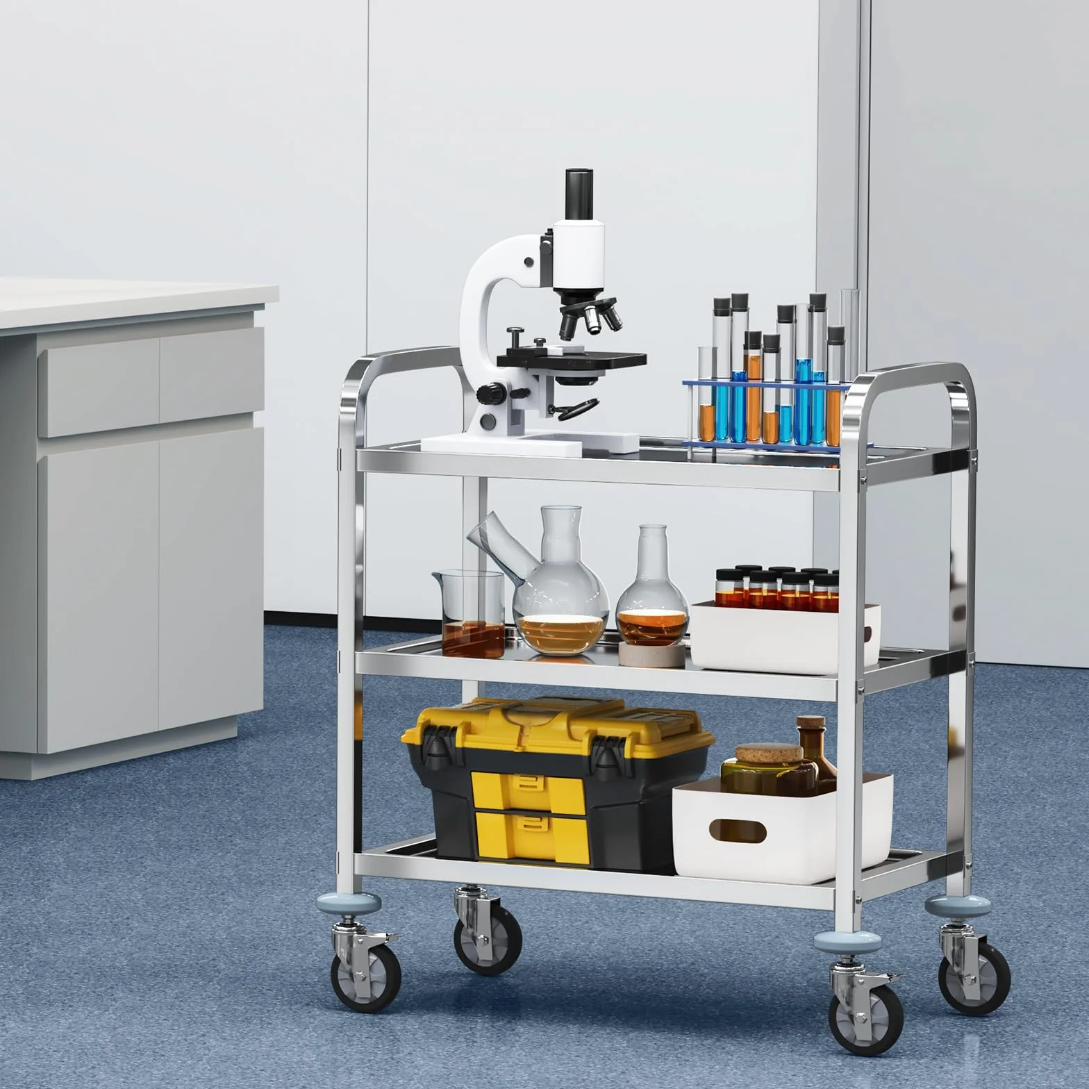 VEVOR Carrello da Laboratorio in Acciaio Inox 3 Ripiani 100 kg 740x396x860 mm