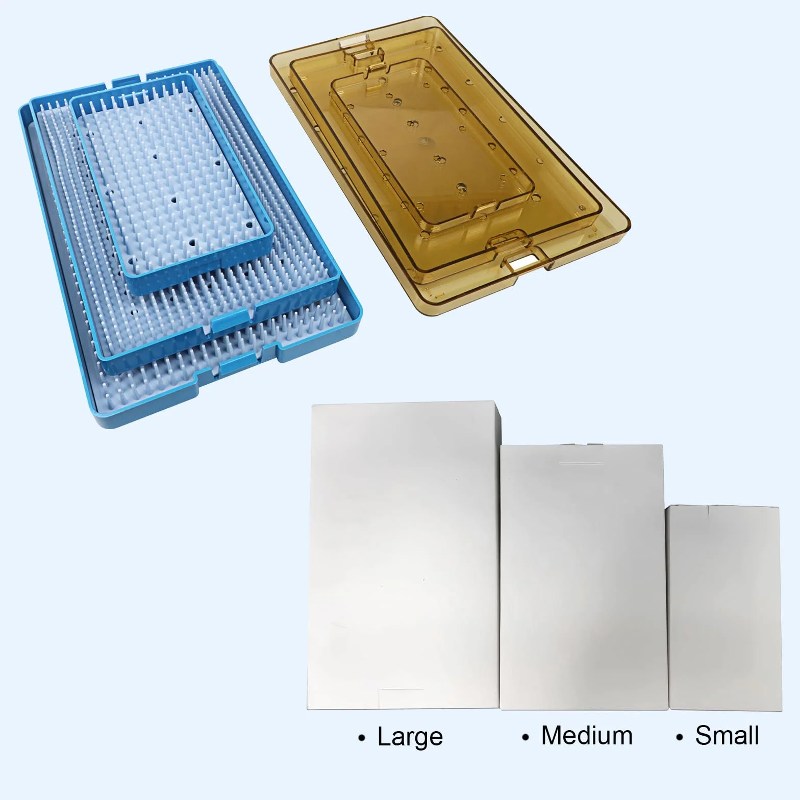 EUSTOMA Vassoio di sterilizzazione in plastica autoclavabile per strumenti con tappetino in silicone, dimensioni S/M/L, per strumenti/strumenti (S)