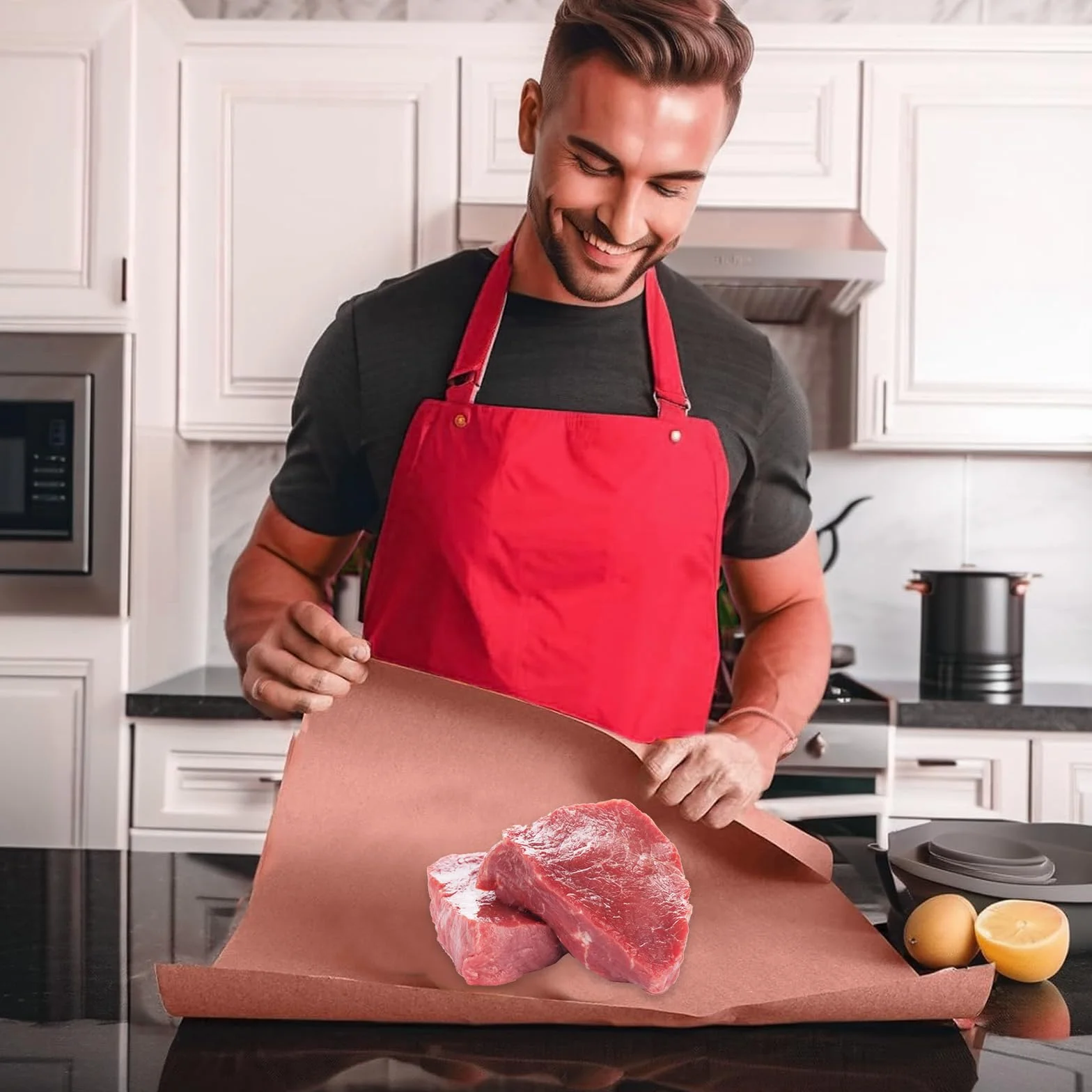 Carta da macellaio rosa in rotolo da 15 m, larghezza 42 cm. Carta kraft originale per BBQ, grill, affumicatore, carne e pesce.