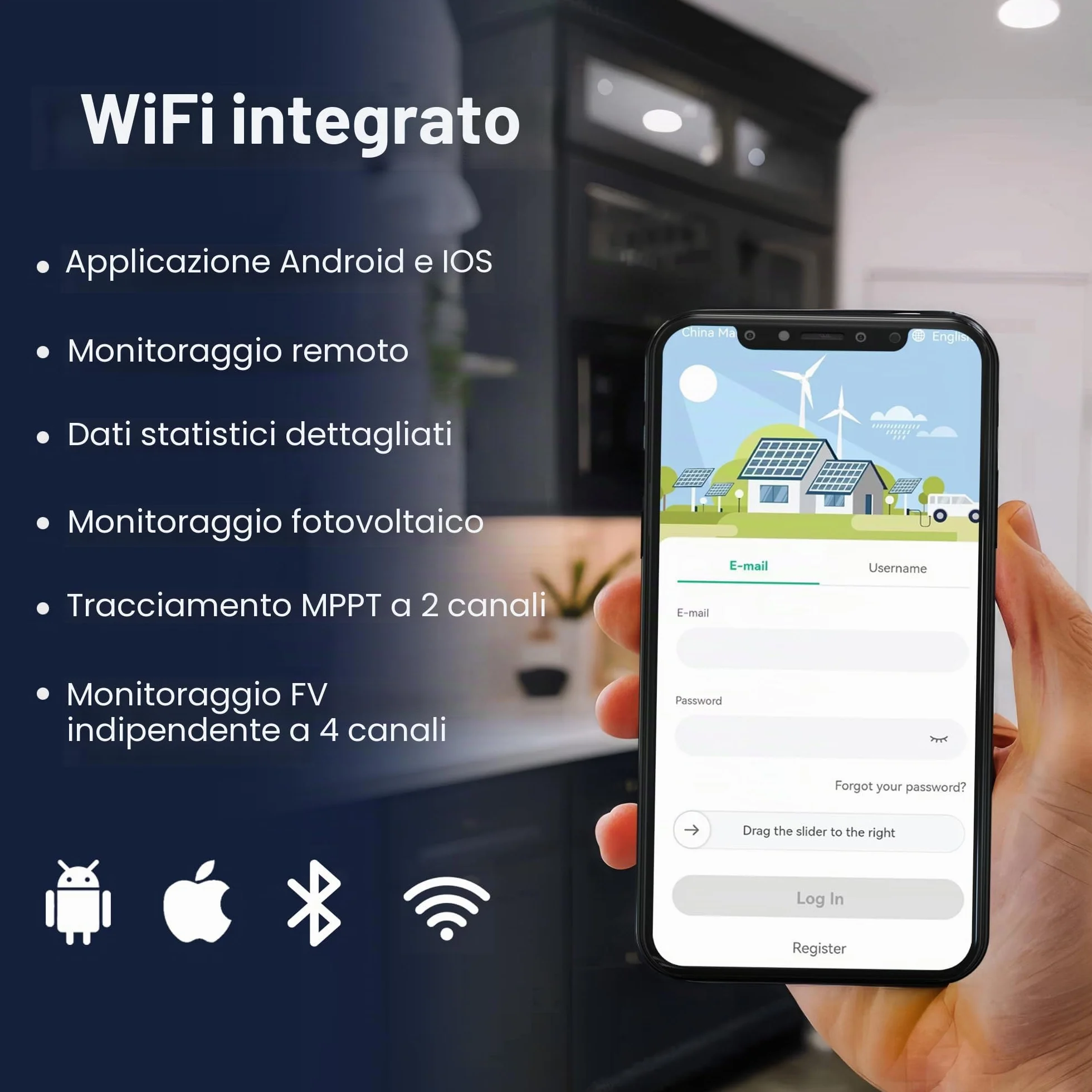 RC Micro inverter 2000 W, ingresso CC 26-60 V, inverter modulo PV, micro convertitore MPPT, Controllo dell’app tramite Wi-Fi