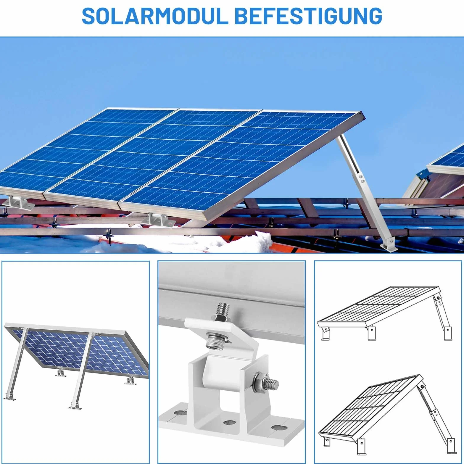 Royouzi Supporto per pannello solare da tetto in alluminio regolabile 15-30° 36-70 cm per camper barche