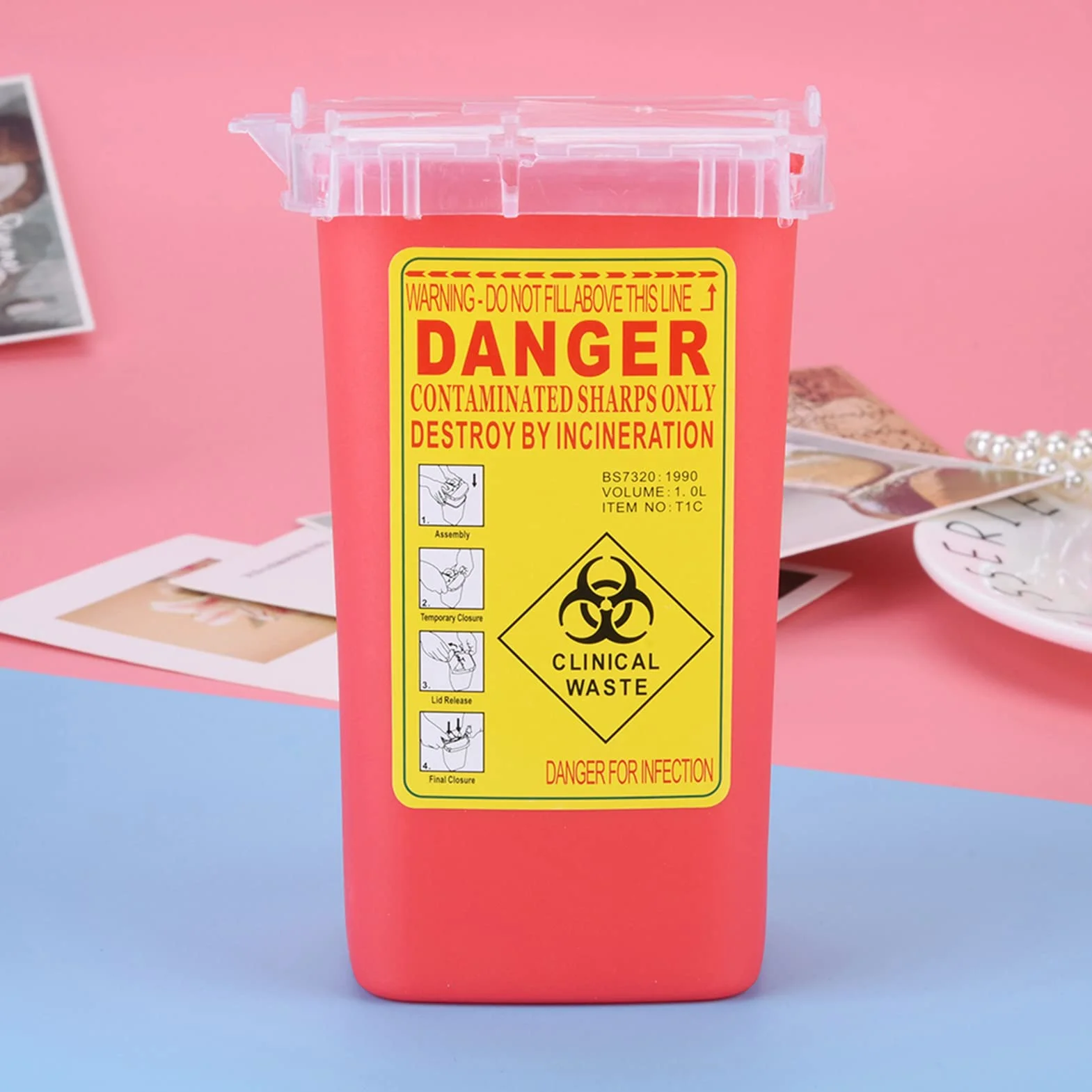 Contenitore per Oggetti Taglienti Plastica Medica 1L Rosso