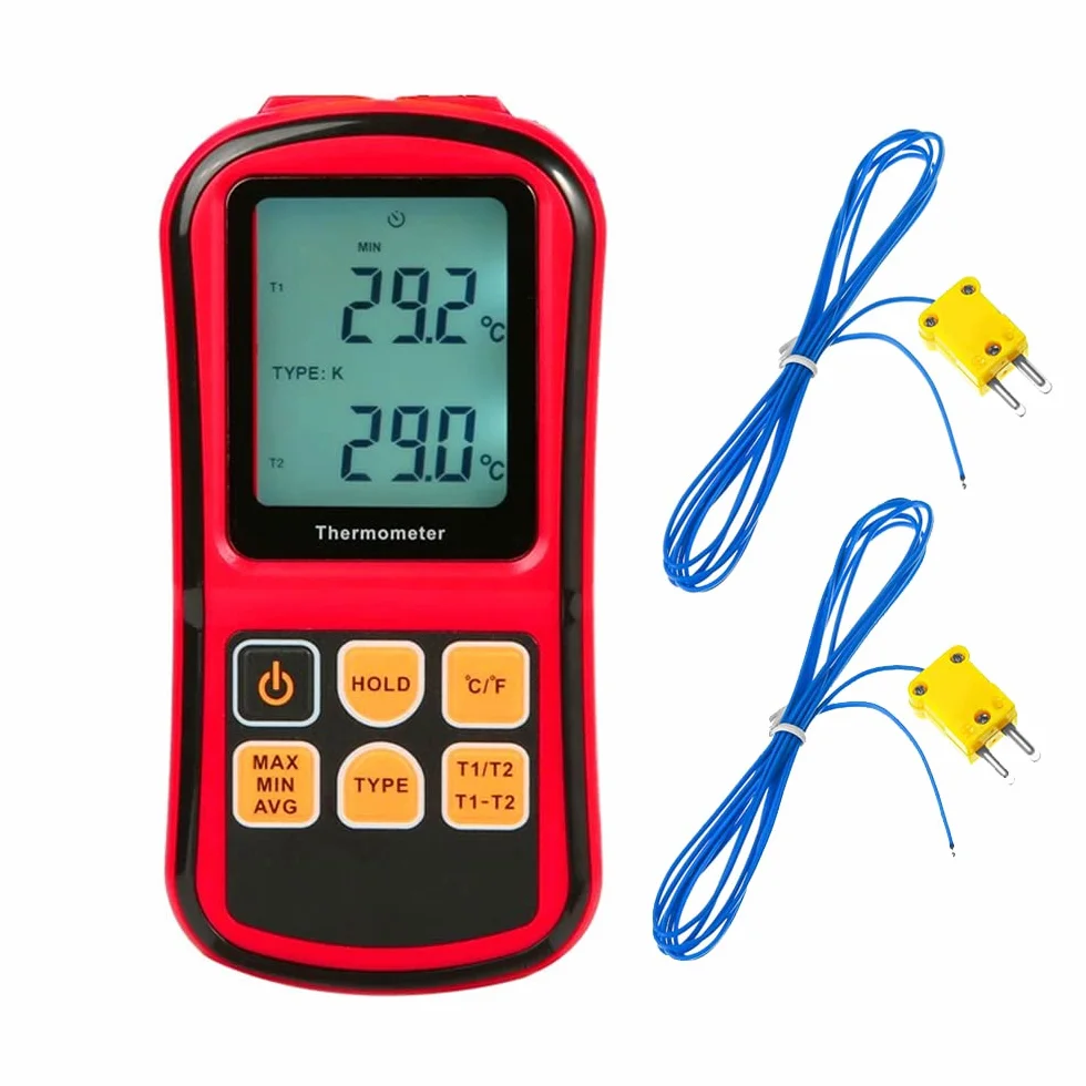 Mengshen Termometro Digitale 2 Canali Tipo K/J/T/E/R/N/S -200°C a 1372°C