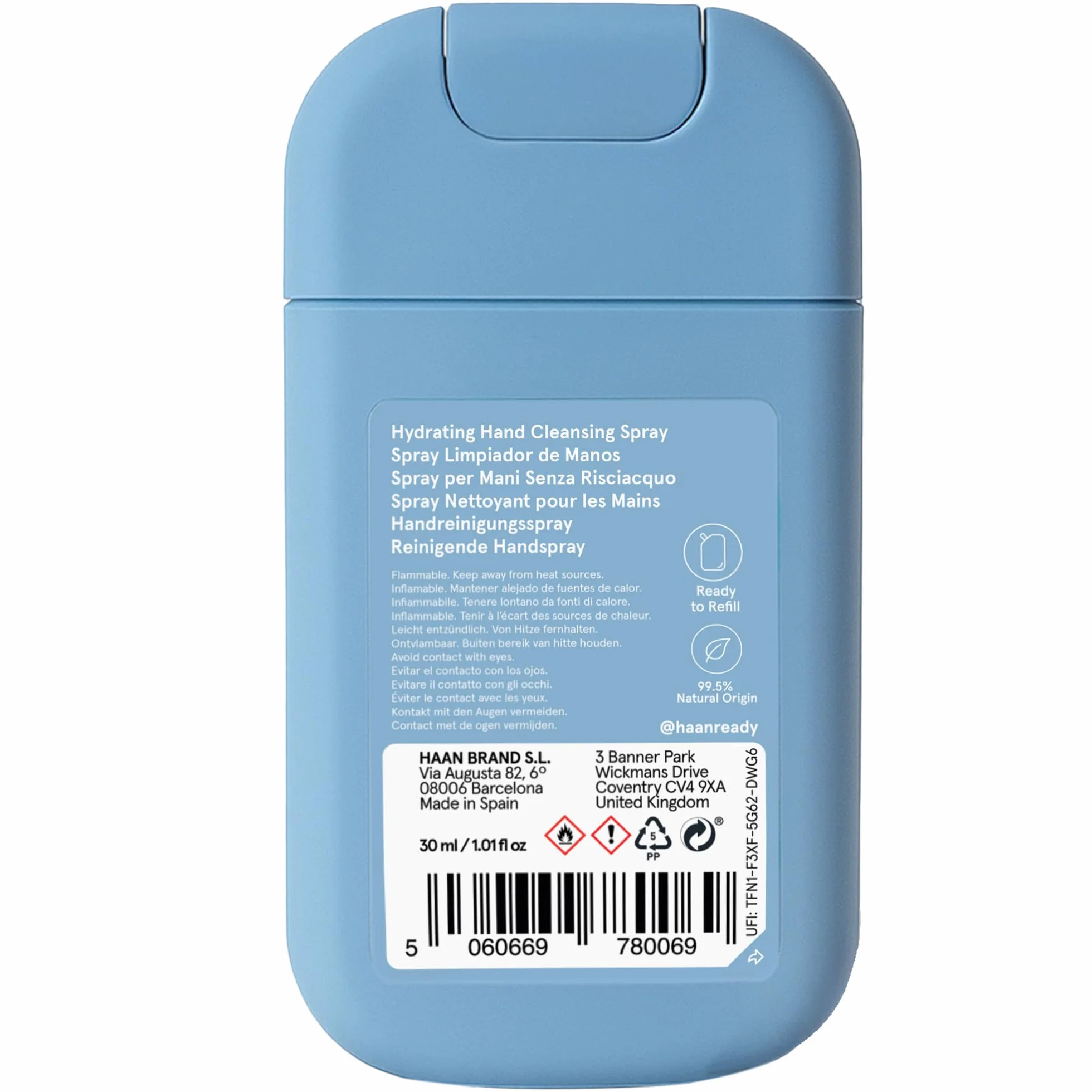 HAAN Detergente Idroalcolico per Mani 30ml Confezione da 3 Igienizzanti Mani Antibatterico