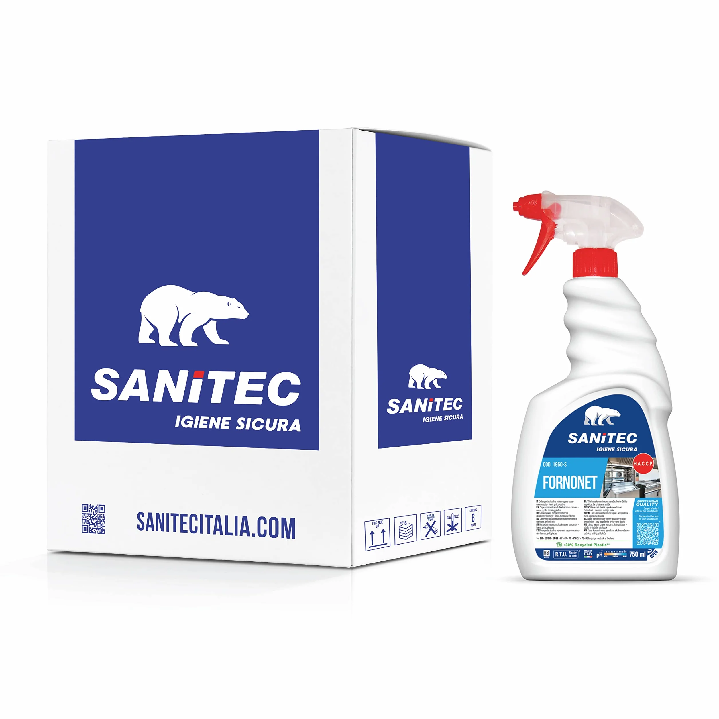 Sanitec Detergente Alcalino Schiumogeno Super Concentrato per Forni Grill e Piastre 6 Flaconi 750 ml