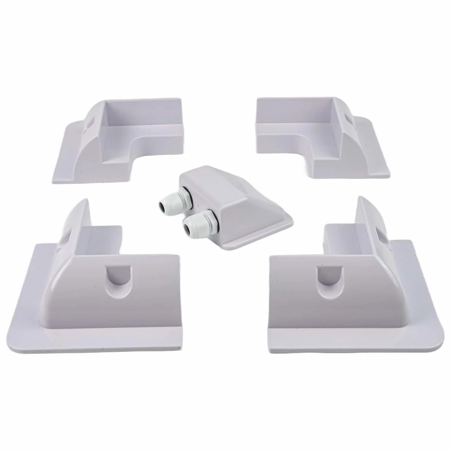 Kit di 5 staffe di montaggio per pannelli solari per camper, barche, camper e roulotte - installazione senza trapano con plastica ABS resistente ai raggi UV, include 4 staffe angolari e (bianco)