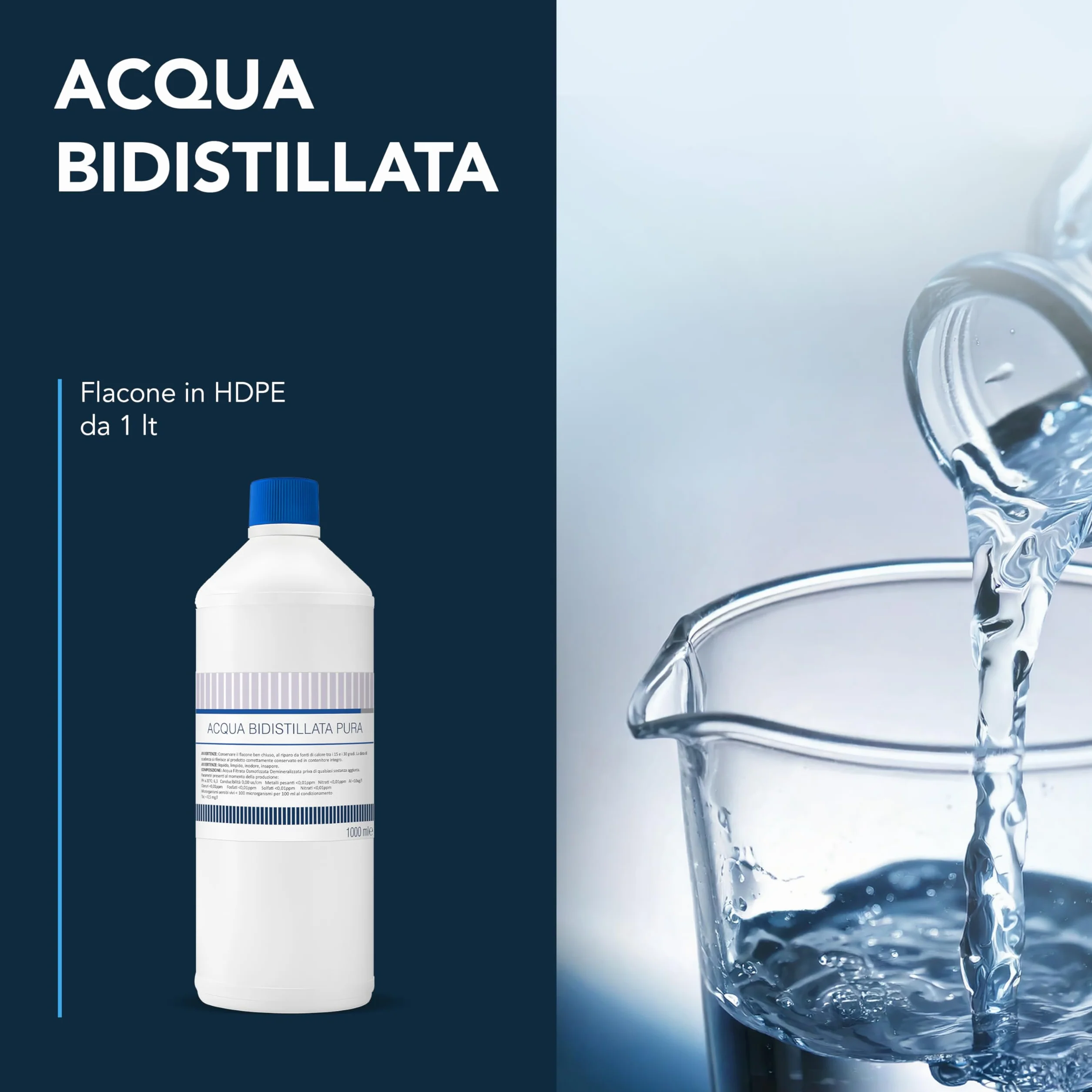 Acqua Bidistillata pura 1000 ml per uso clinico industriale Made in Italy