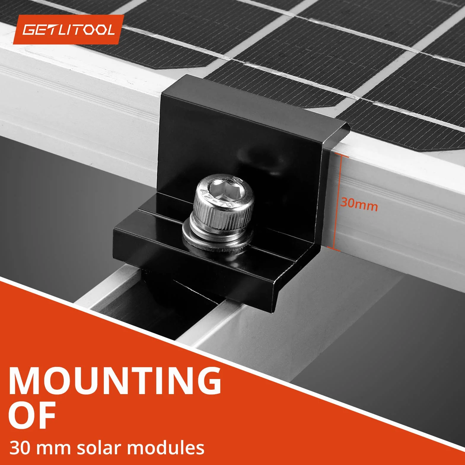 GETLITOOL Z Staffa Montaggio Pannello Solare 30mm Lega Alluminio Set 10 Morsetti Terminali Nero
