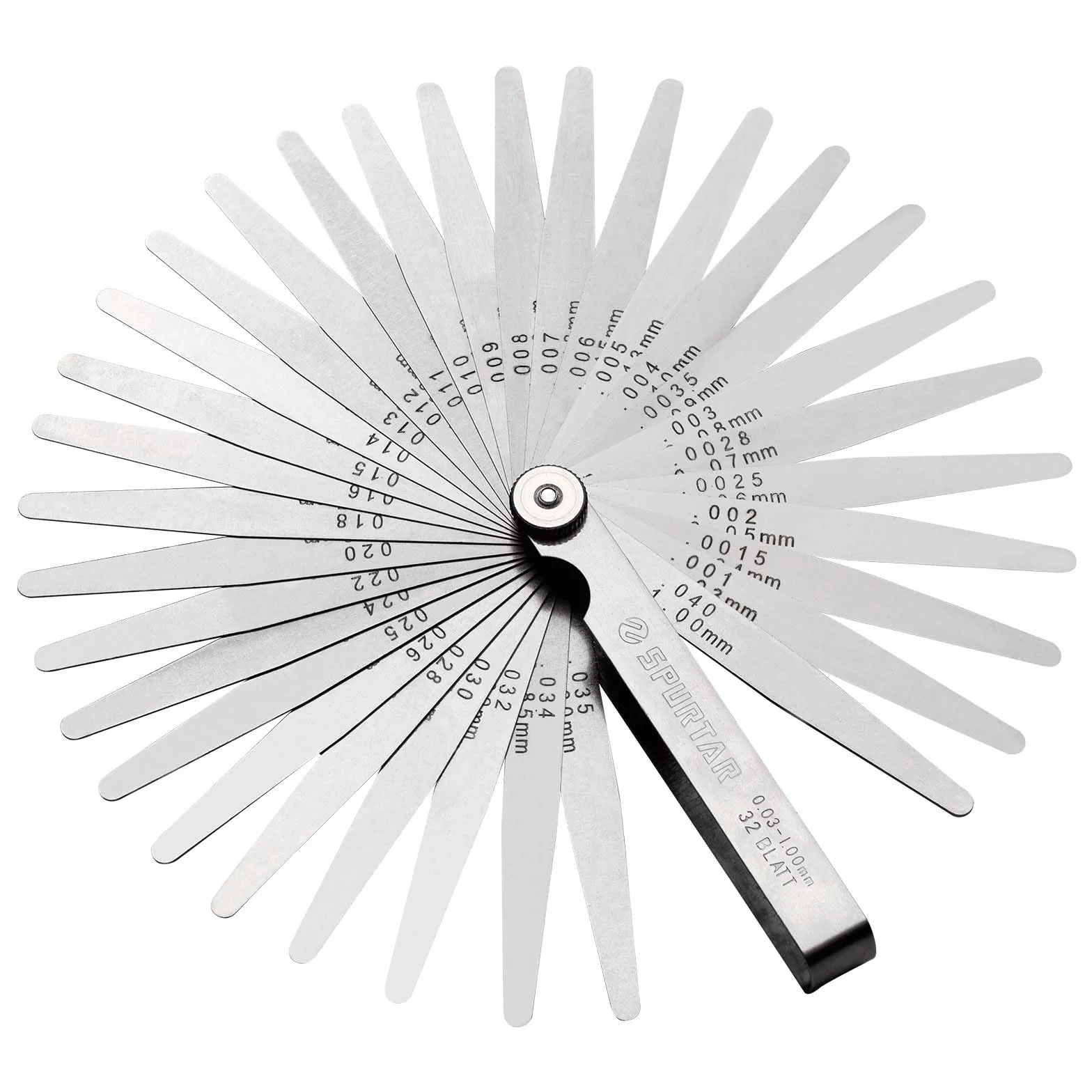 Spurtar Spessimetro 32 Lame 0,03-1,00mm/0,001-0,04" Strumento di Misurazione in Acciaio