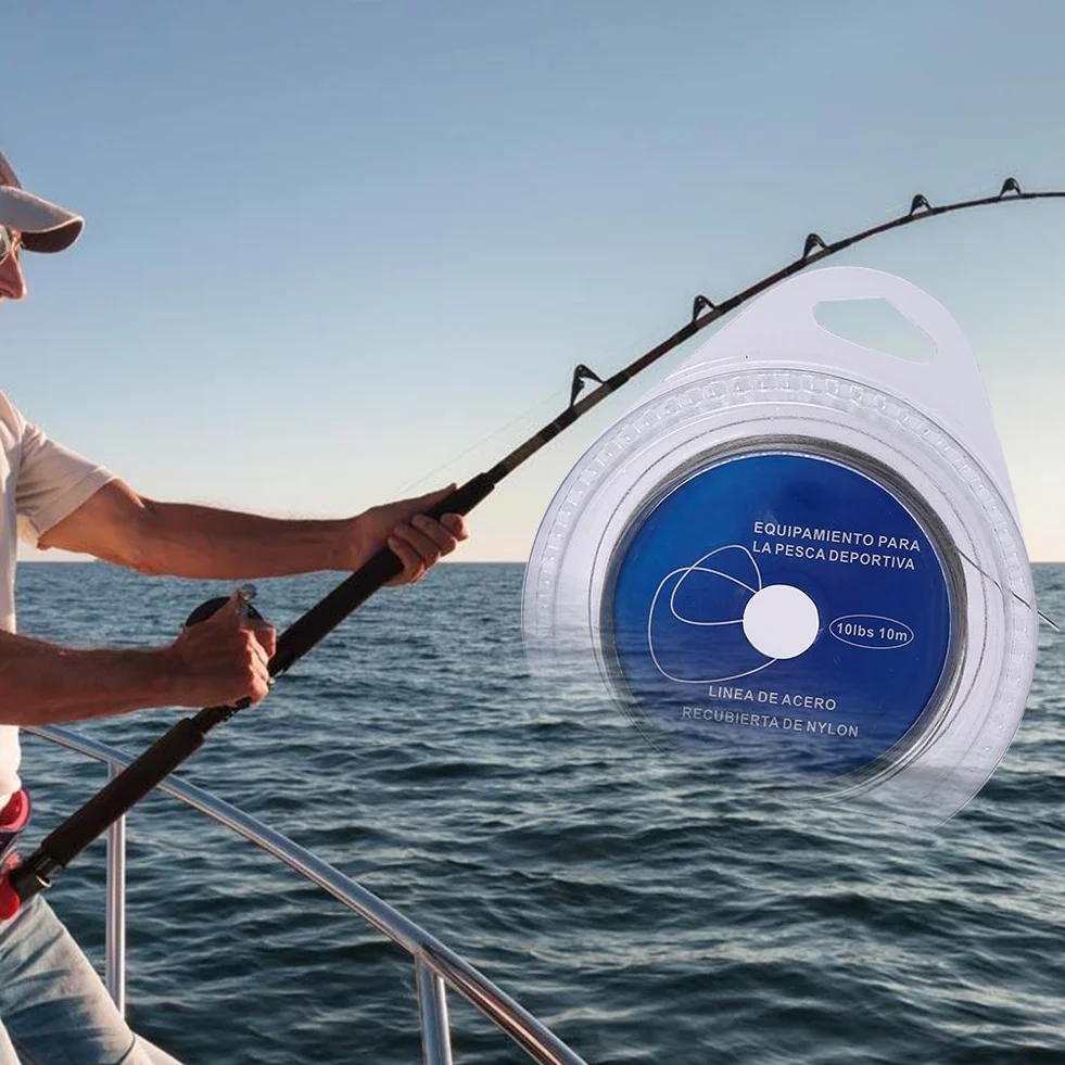Lenze da Pesca in Acciaio 10M 7 Fili Intrecciati 30 lbs Rivestito Plastica