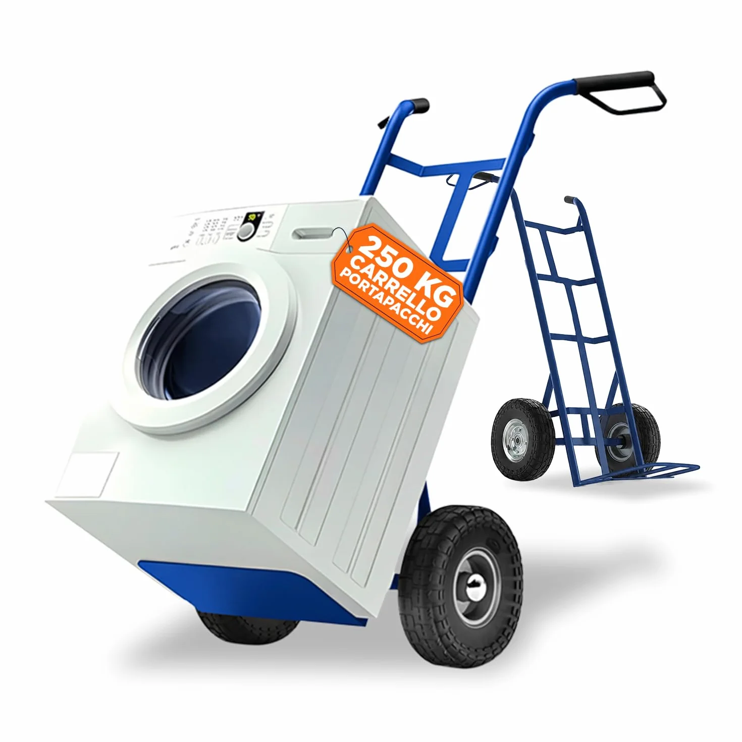 Avilia - Carrello Portapacchi con 2 Ruote Pneumatiche – Struttura in Metallo, 250 kg | Carrello Saliscale con Manico Ergonomico, Multiuso Traslochi, Edilizia, Terreno (Blu, Chilogrammi, 250)