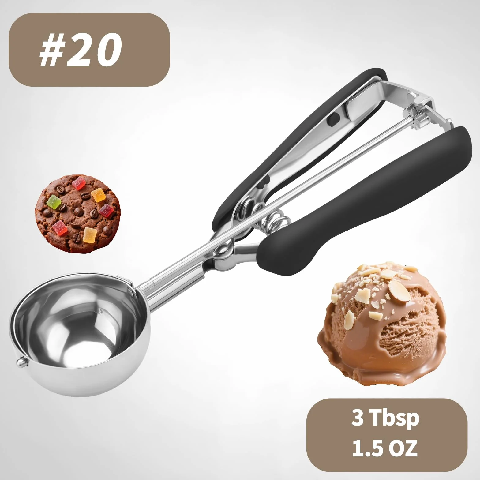 Grande paletta per biscotti, 3 cucchiai, misura #20, per impastare la cottura, paletta per gelato, porzione in acciaio inox per biscotti Jumbo, pancake, cupcake, polpette