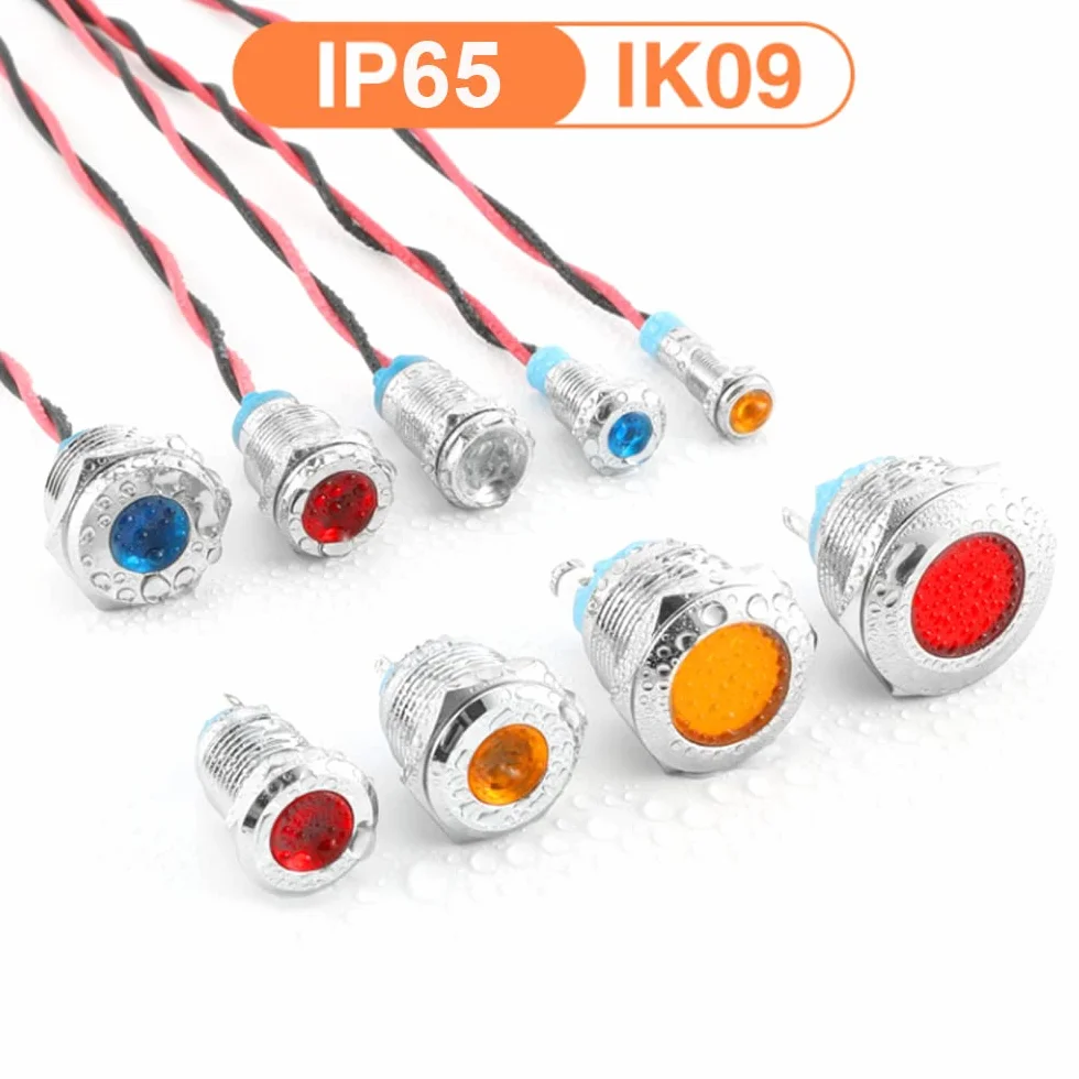 GUUZI 12mm 4pezzi 12-24V LED Indicatore luminoso Impermeabile Segnale luminoso Oannello Metallico indicatore LED Segnale luminoso Pannello Montaggio Testa Piatta con fili guscio argentato (blu)