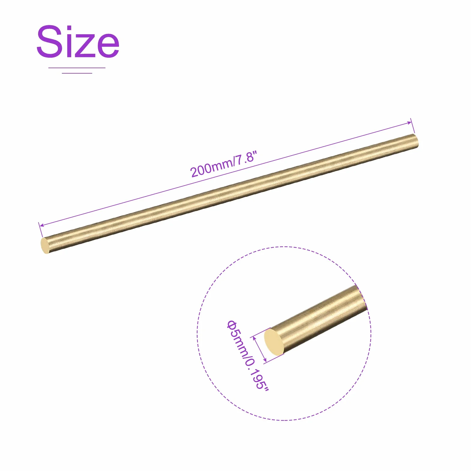 DMiotech 4pz 5mm x 200mm, Ottone Massiccio Tondo Asta, Ottone Asta Tornio Barra Scorte per Fai-da-Te Artigianato