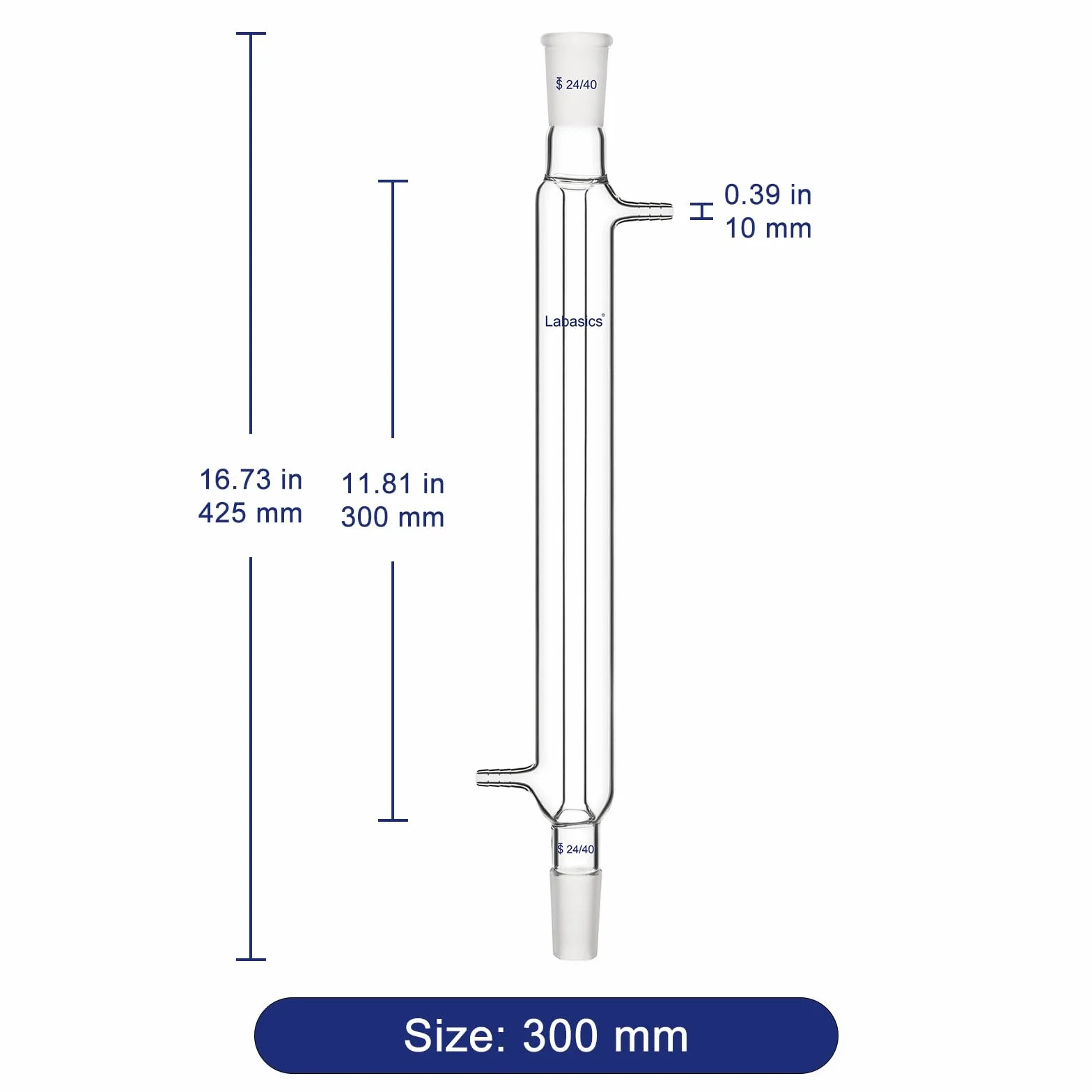 Labasics Borosilicato Vetro Condensatore Liebig con 24/40 Comune e Lunghezza Giacca 300mm, Condensatore per Vetro da Laboratorio Glass Liebig Condenser