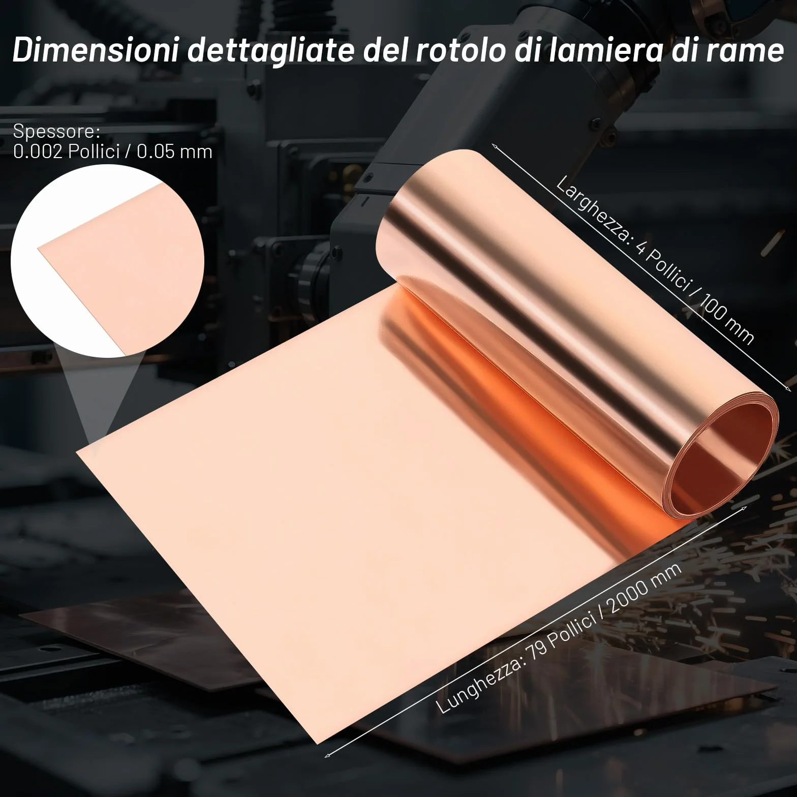 99,99% puro foglio di rame per artigianato, 0,05 mm x 0,1 m x 2 m, pellicola di rame flessibile e morbida, confezione sigillata