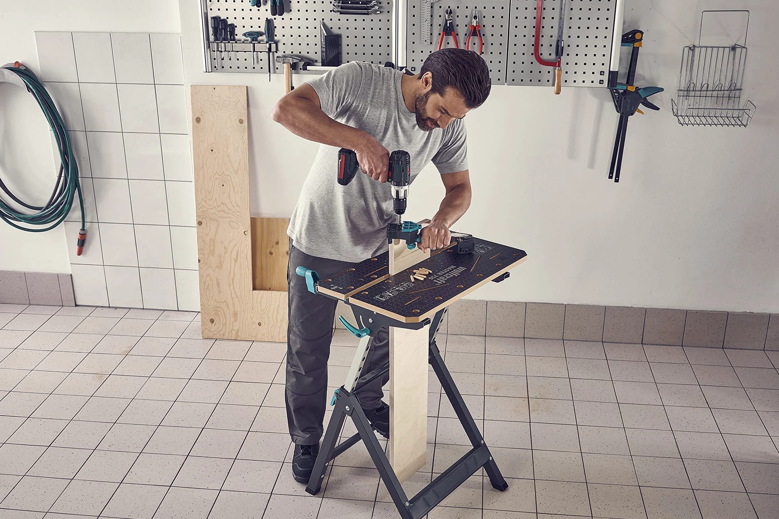 wolfcraft MASTER 750 ERGO Banco morsa e portamacchine I 6871000 I Il banco morsa e portamacchine regolabile in altezza