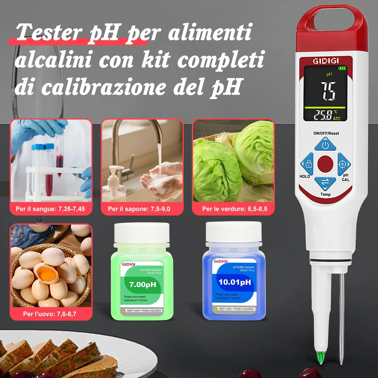 Misuratore di pH per la fermentazione alimentare, display a colori punta a lancia tester di pH per alimenti con ATC per cosmetici, lievito madre, Carne, formaggio, prodotti in scatola，Sottaceto