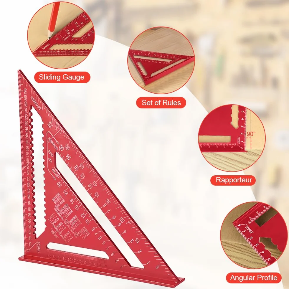 Flintronic Squadra da Falegname Metallo Combinata 12 Pollici Righello Triangolare Alluminio