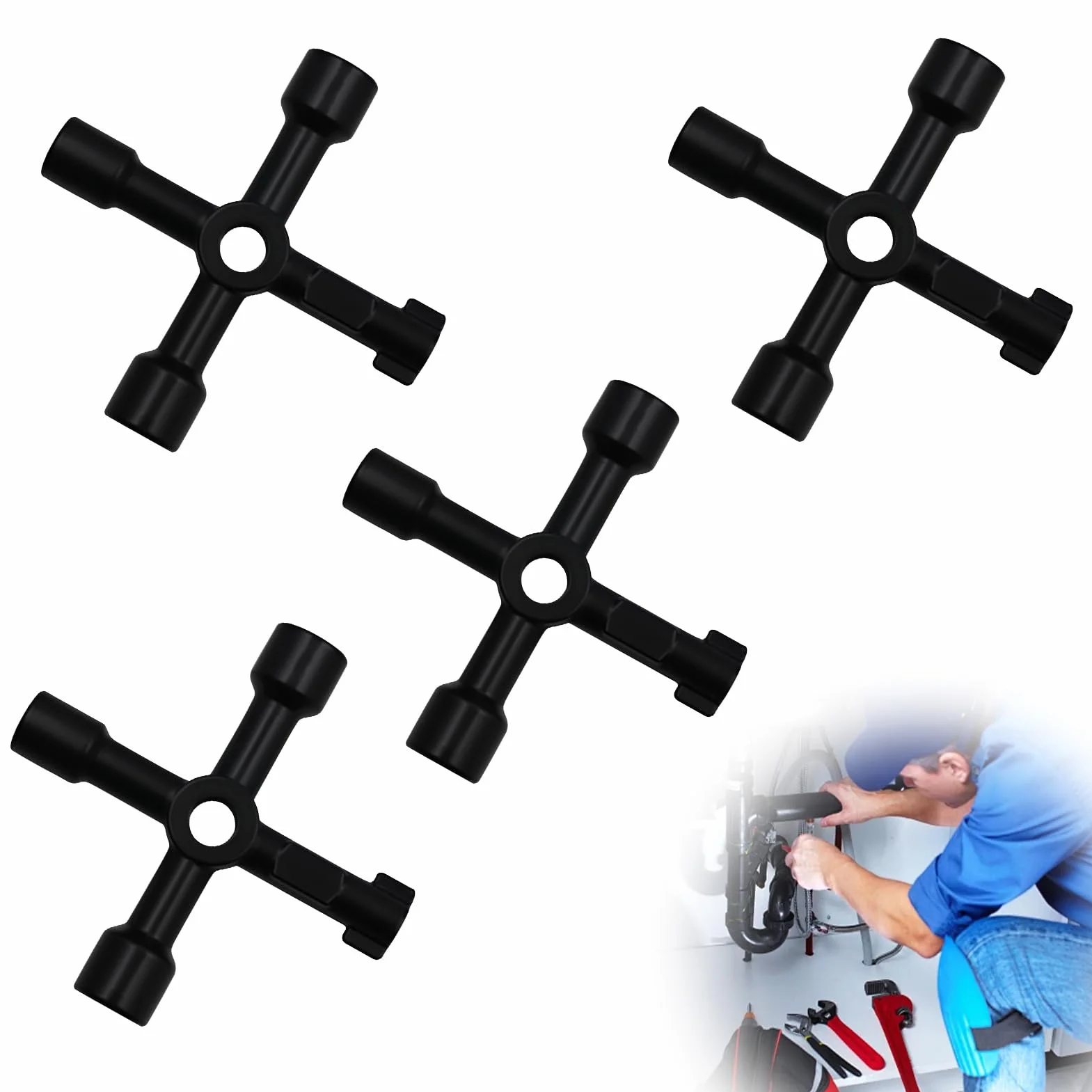 Set di 4 chiavi multiuso multiuso a 4 vie - Chiave universale in lega di zinco - Chiave a croce per contatore del gas, acqua, elettricità, armadietto dei medicinali, ascensore e scatole tecniche, p