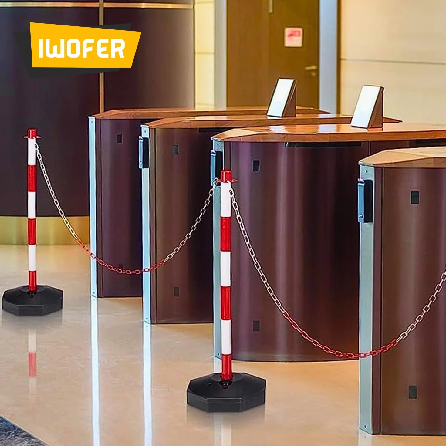 Paletti di Delimitazione con Catena 3m, Base Riempibile, Barriera di Sicurezza Bianca e Rossa per Cantieri