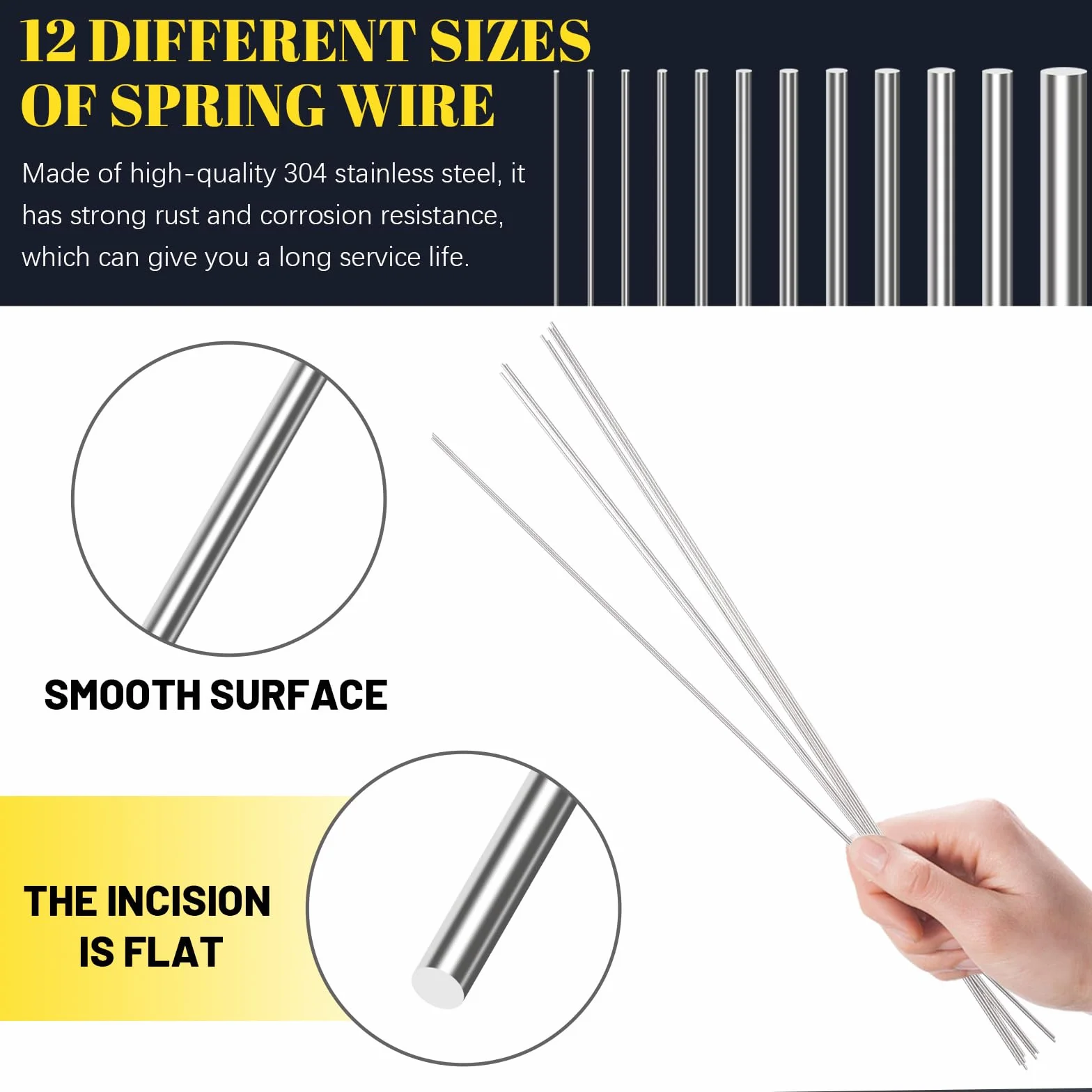 Set di 104 aste rotonde in acciaio inox, filo a molla diritta in acciaio duro, diametro 0,3 mm, 0,4 mm, 0,5 mm, 0,6 mm, 0,8 mm, 1 mm, 1,2 mm, 1,4 mm, 1,6 mm, 1,8 mm, 2 mm, 3 mm
