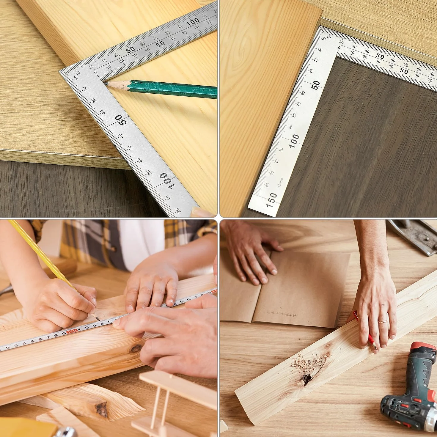 QWORK Righello quadrato in acciaio inossidabile 150 x 300 mm angolo retto