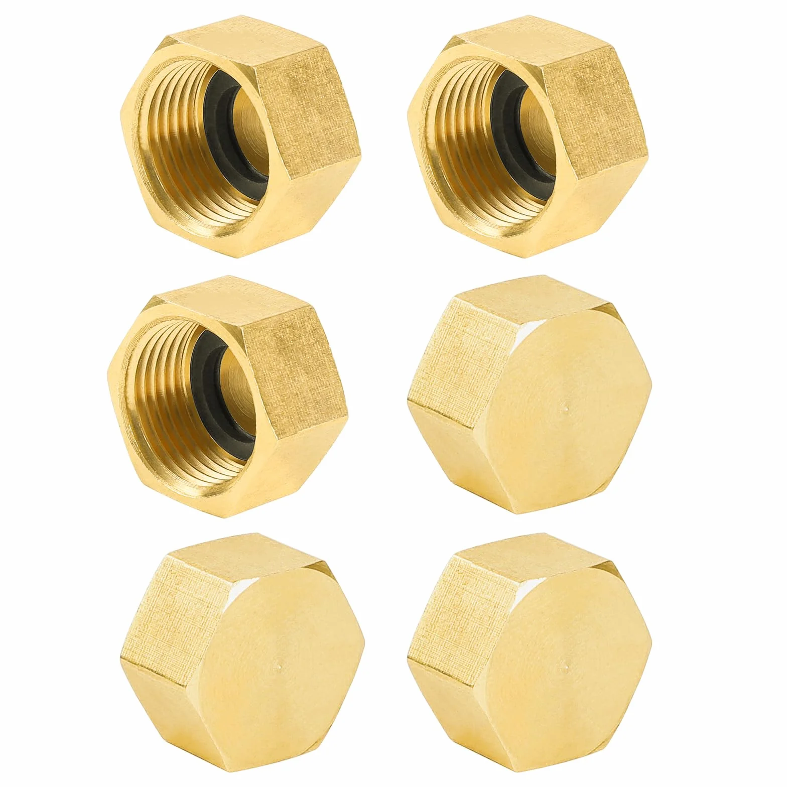 YEAUPE PRO Tappo per Tubo in Ottone,6 Pezzi G3/8"(Ø 15,3mm) Femmina con Guarnizione,Tappi per Tubi Esagonali in Ottone,Raccordi Idraulici Esagonale per Lavatrice, Valvola del Radiatore,Rubinetti