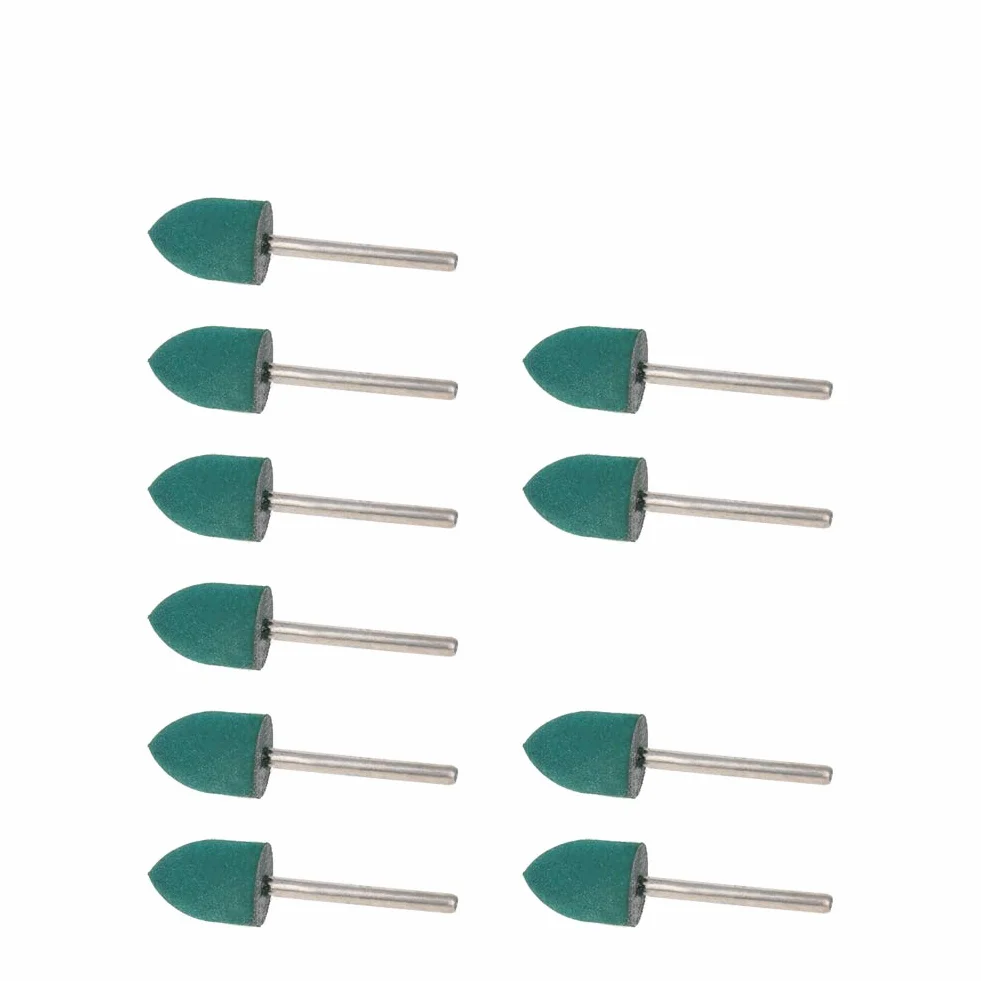 Utoolmart Punte per lucidatura in gomma da 12 mm, con gambo da 3 mm, per utensili conici rotanti, colore verde, 10 pezzi