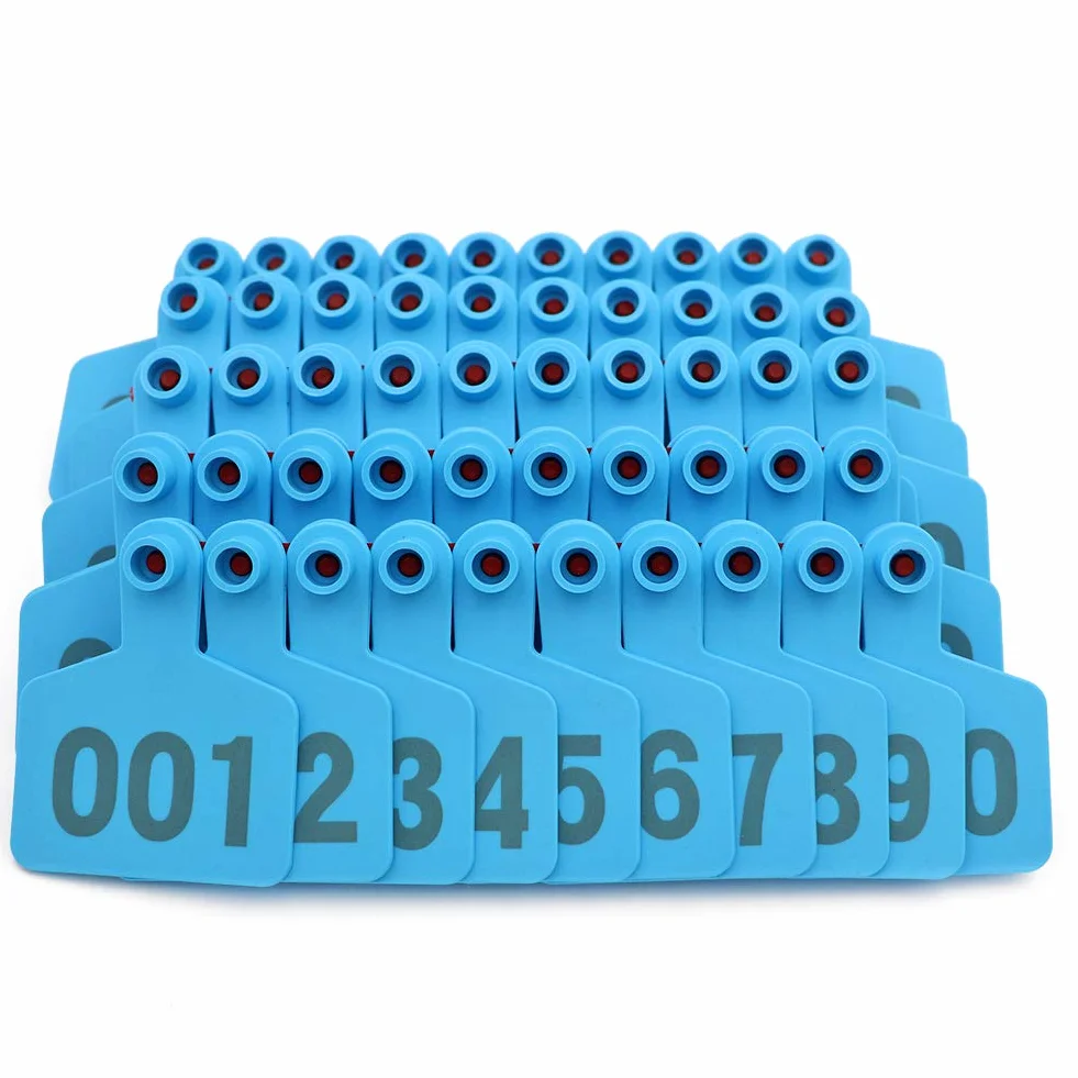 M.Z.A Etichette per Orecchio di bovini in plastica Etichette per Orecchie in plastica per Mucca Animale Capra di Pecora con Numero 001-100 (Blu)