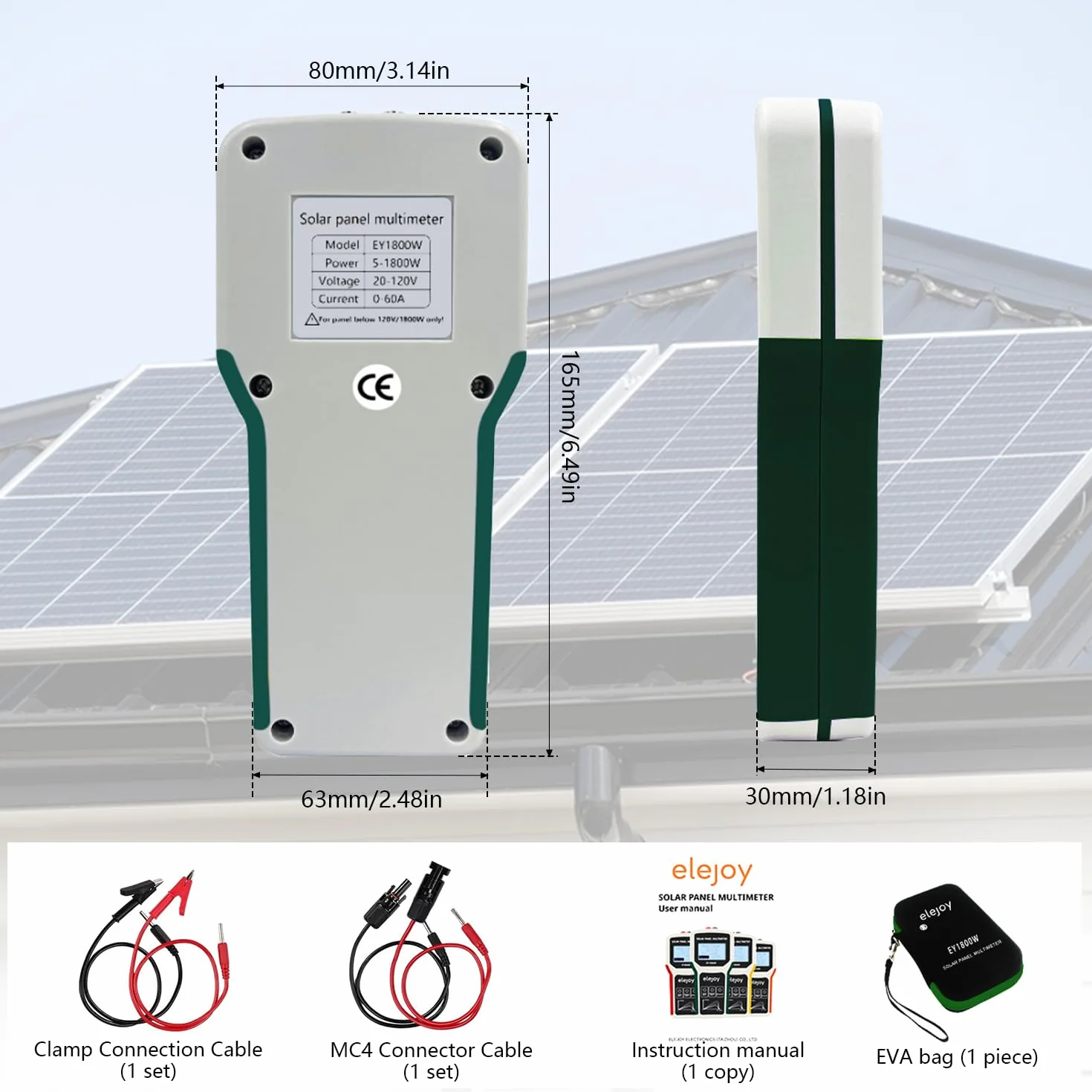 Pannello solare MPPT, 1800 W, pannello fotovoltaico, multimetro con display LCD, tensione a vuoto intelligente e test dei dati per test solari PV, non superiore a DC 20-120 V, 60 A