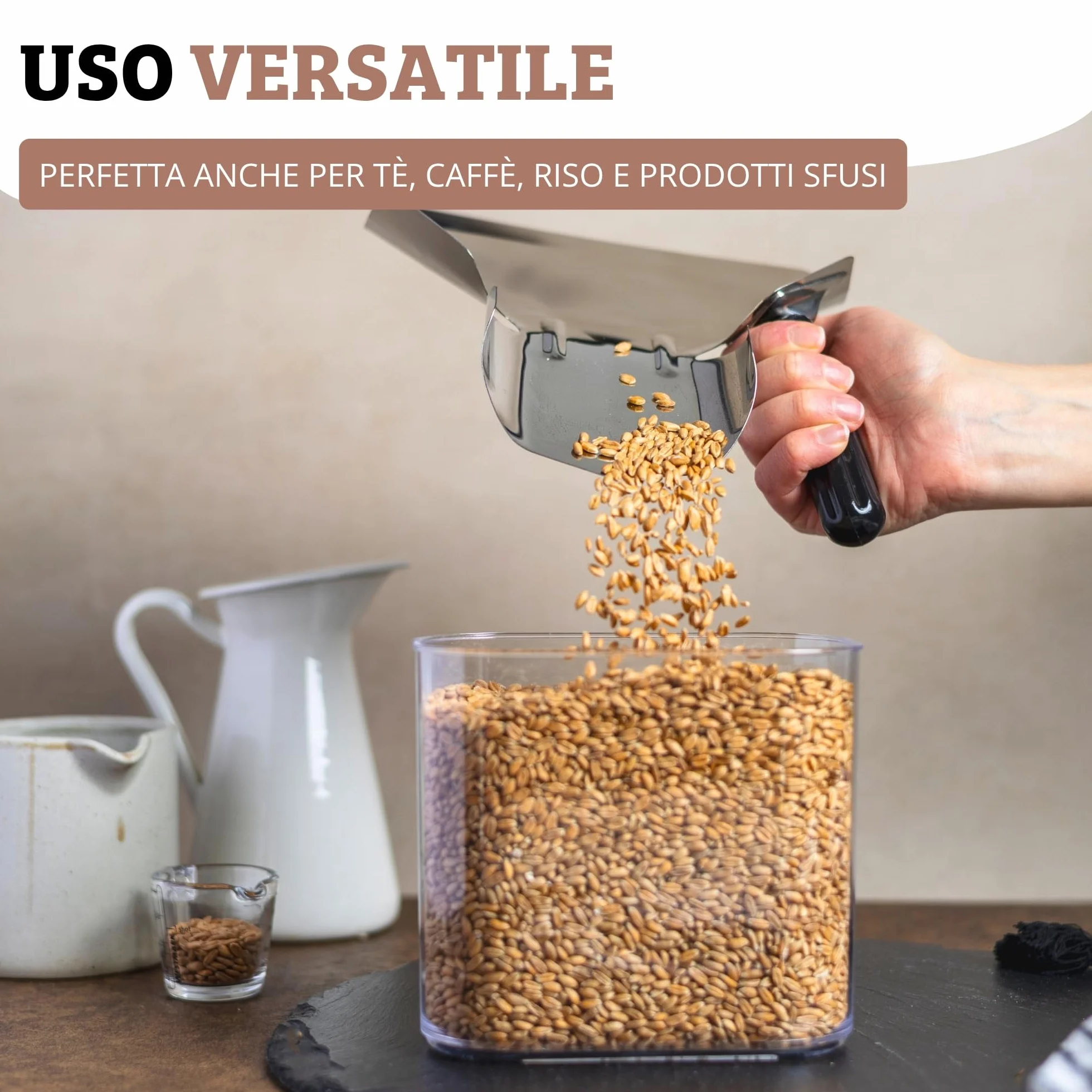 Westmark Paletta per patatine fritte/popcorn, Acciaio inox, 20 x 12 cm, 23 cm, Argento/Nero