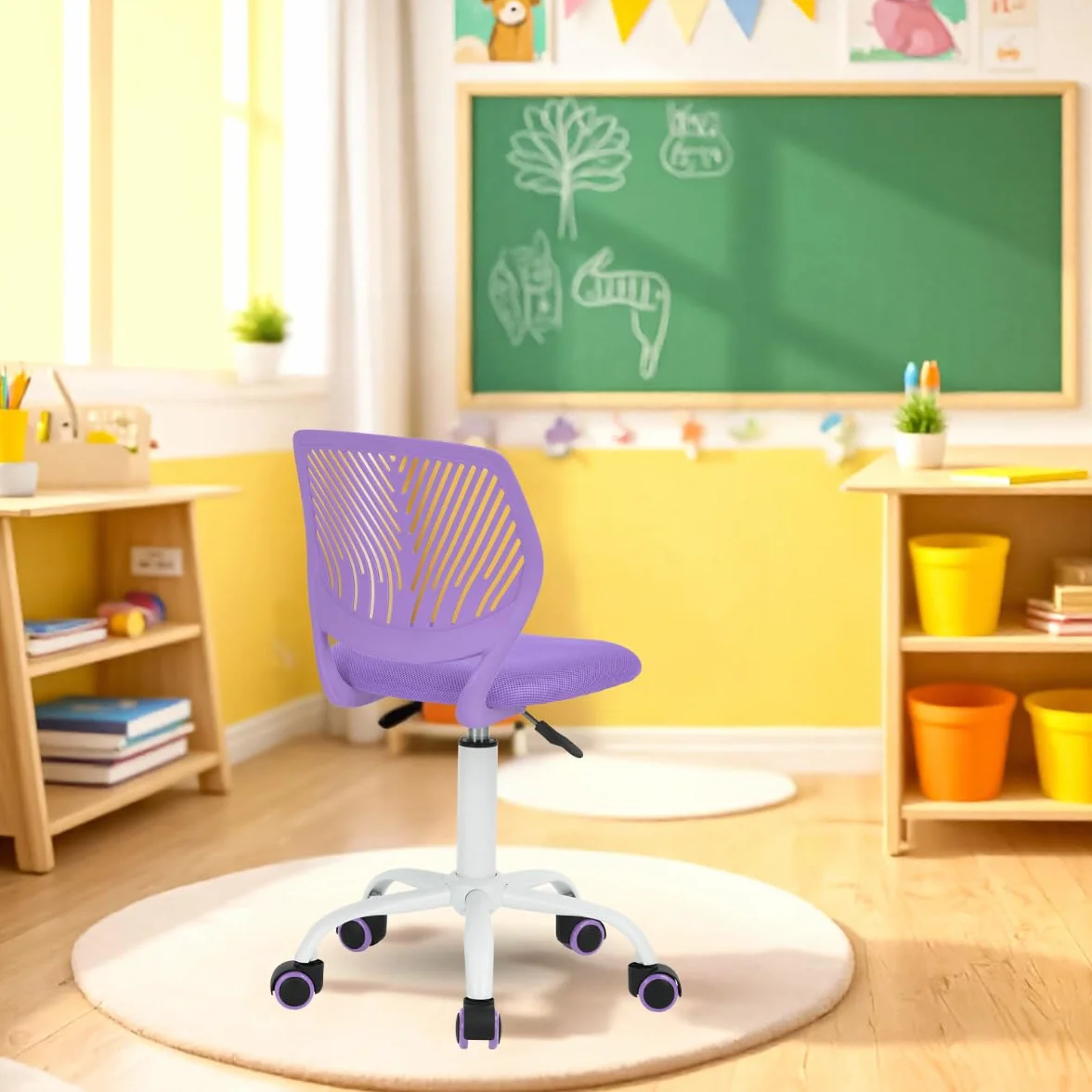FurnitureR Sedia ergonomica compatta per scuola, schienale in rete traspirante, altezza regolabile, viola