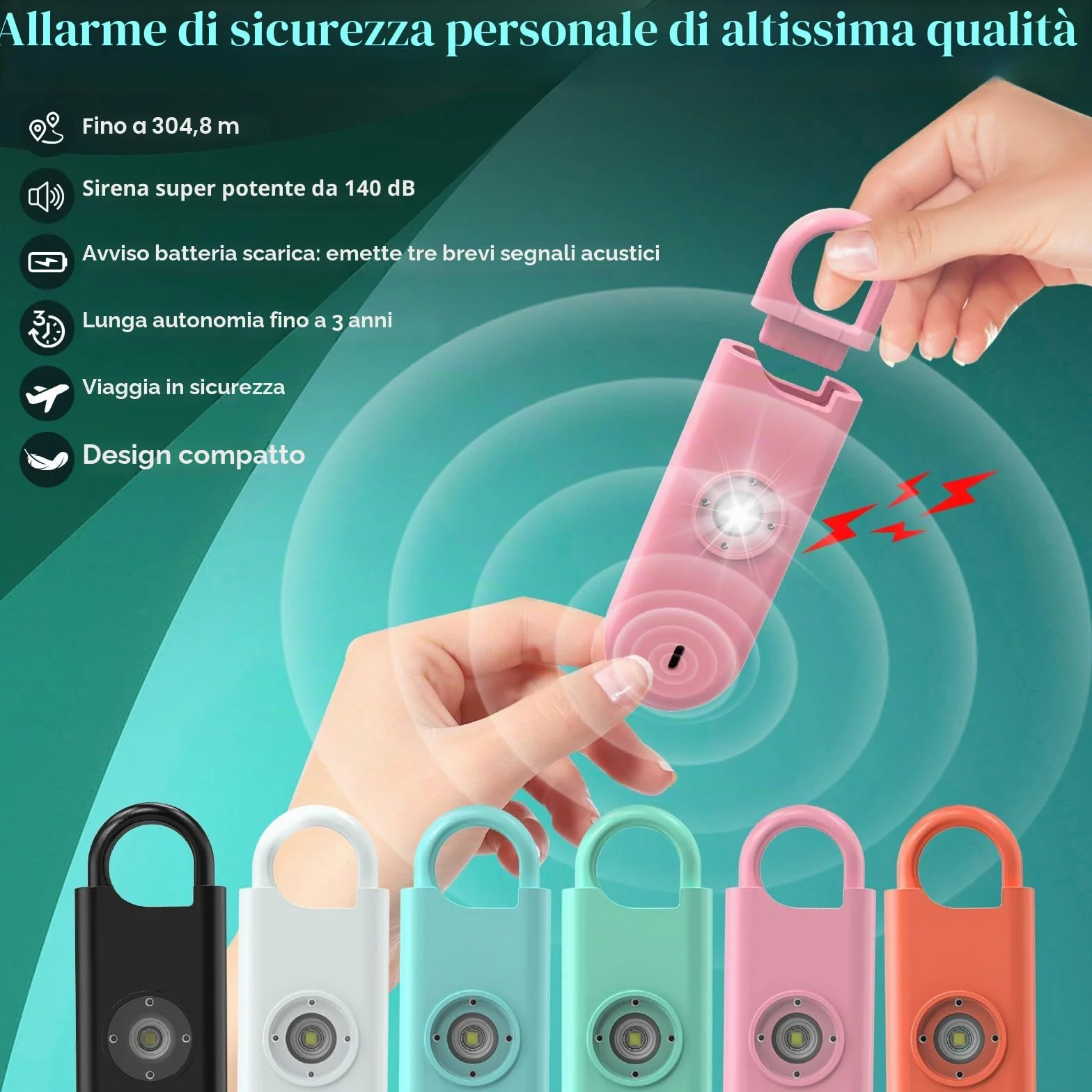Fauxomor Allarme Personale per Donna, 3 Pezzi 140dB Portachiavi Autodifesa con Avviso di Batteria Scarica e Luce Stroboscopica, Kit Difesa Antiaggressione per Bambini/Ragazze/Anziani(Rosa+Blu+Nero)